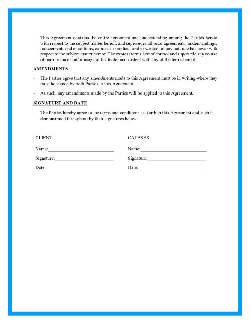 sample catering agreement template