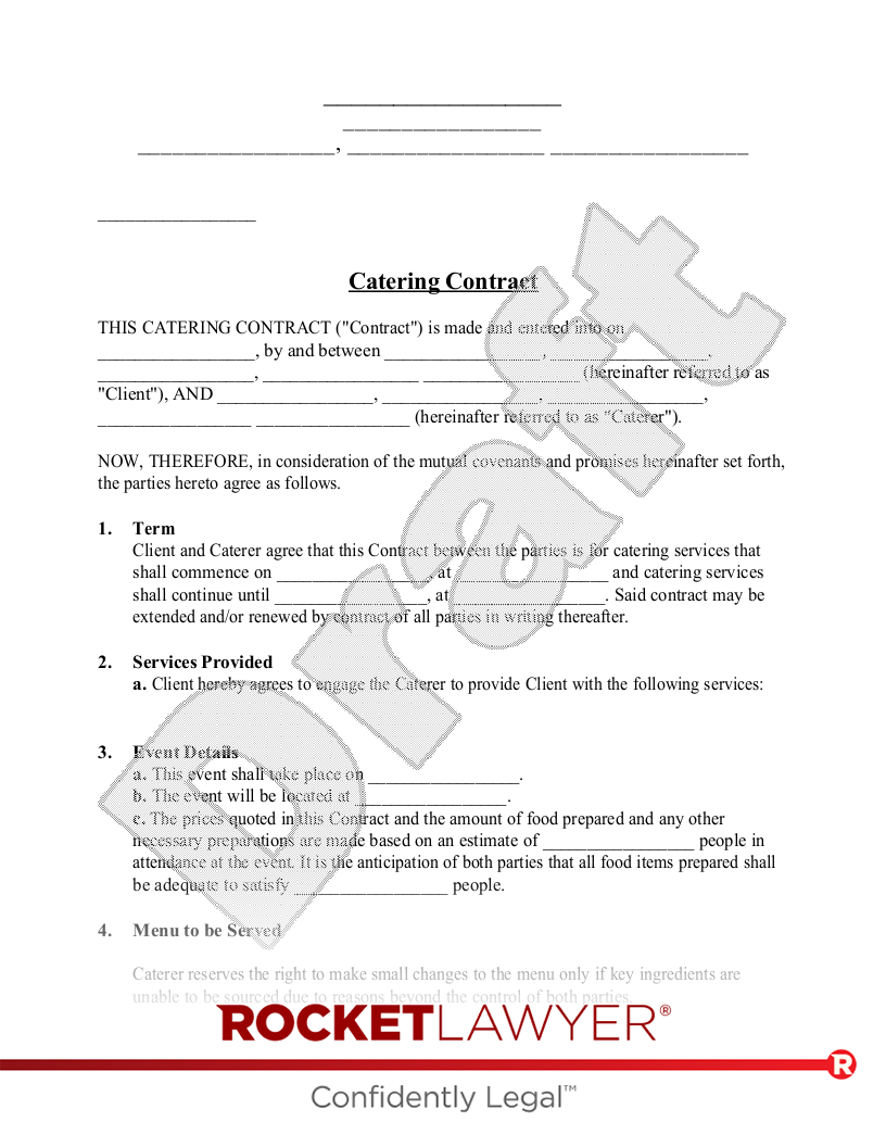 sample catering agreement template