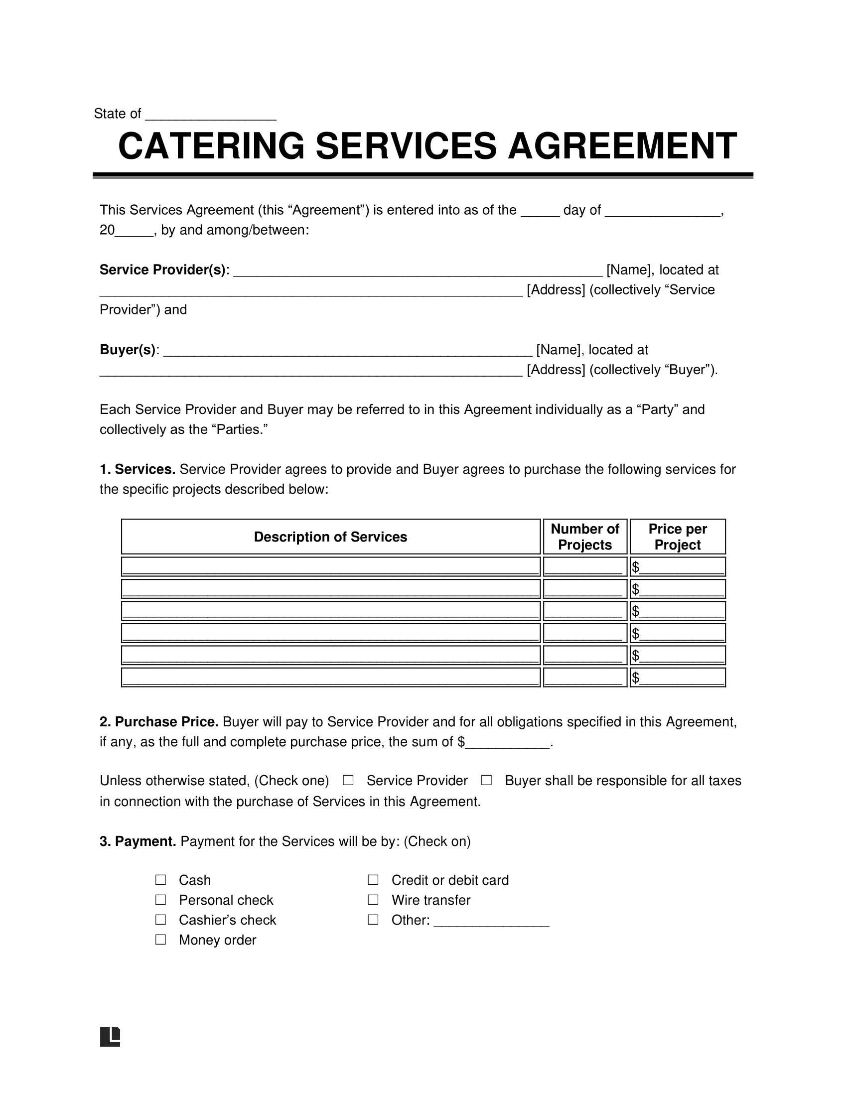 sample catering agreement template