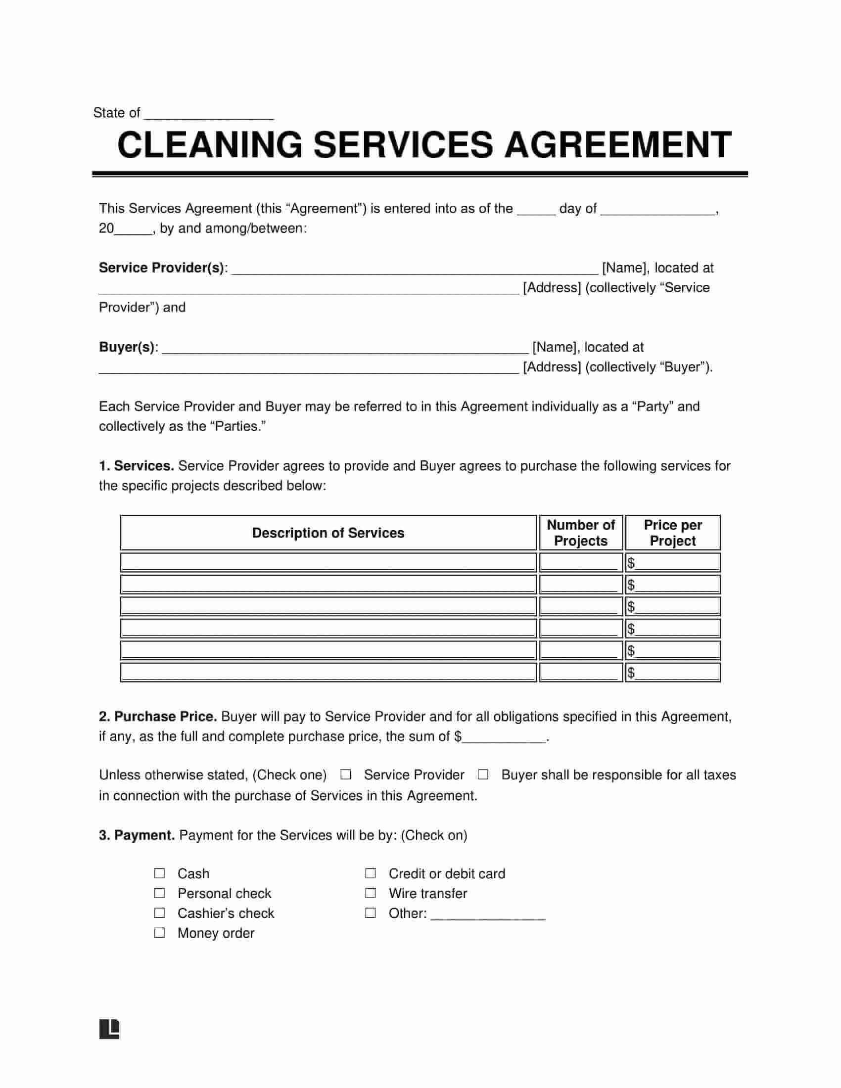 sample cleaning service agreement template