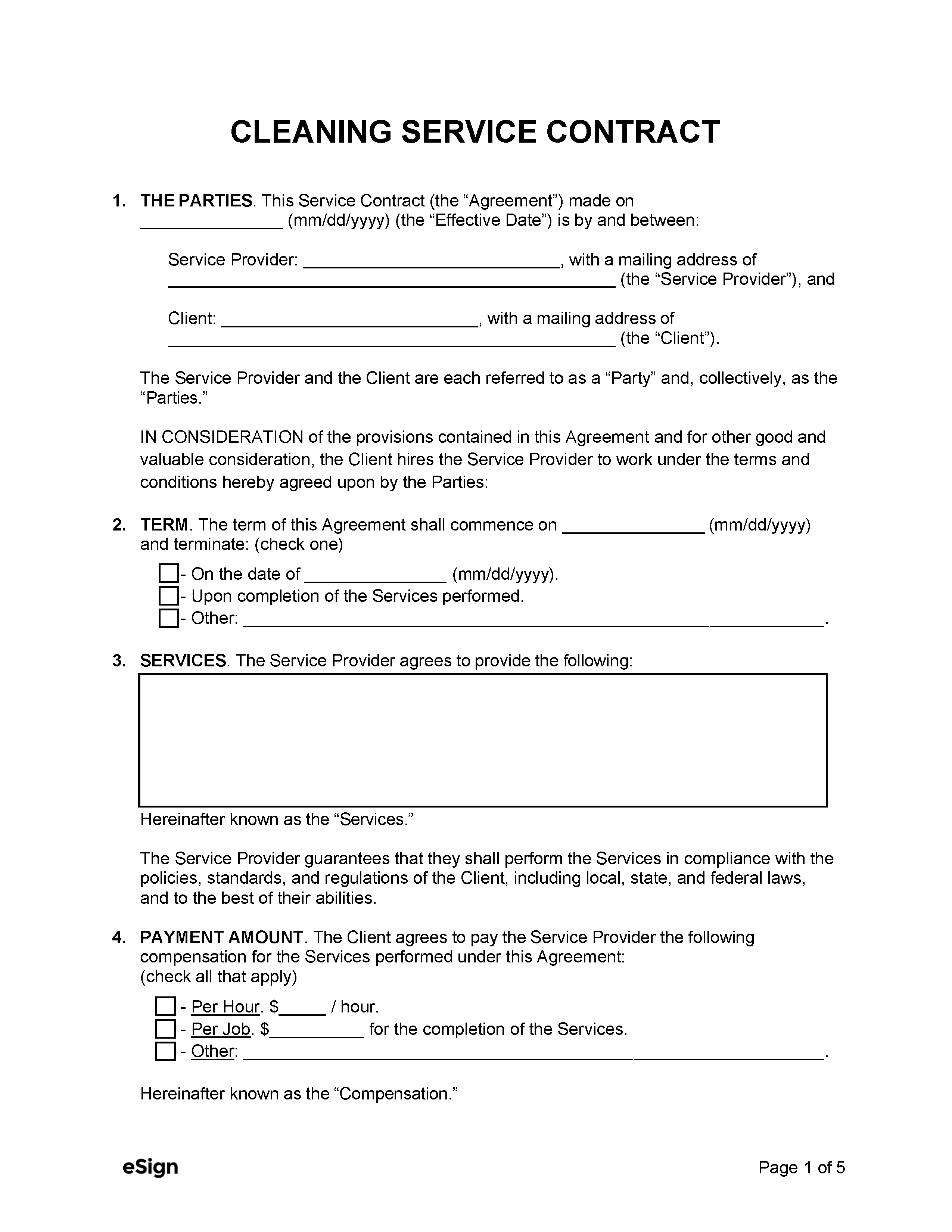 sample cleaning agreement template