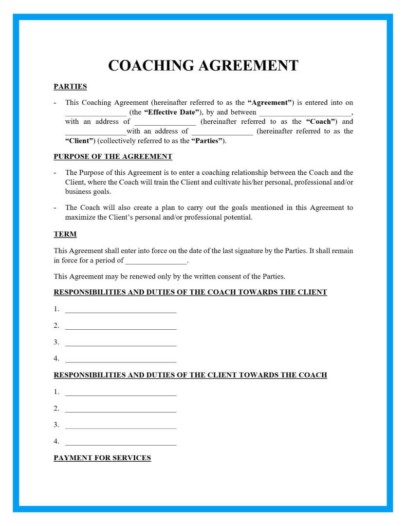 sample coaching agreement template