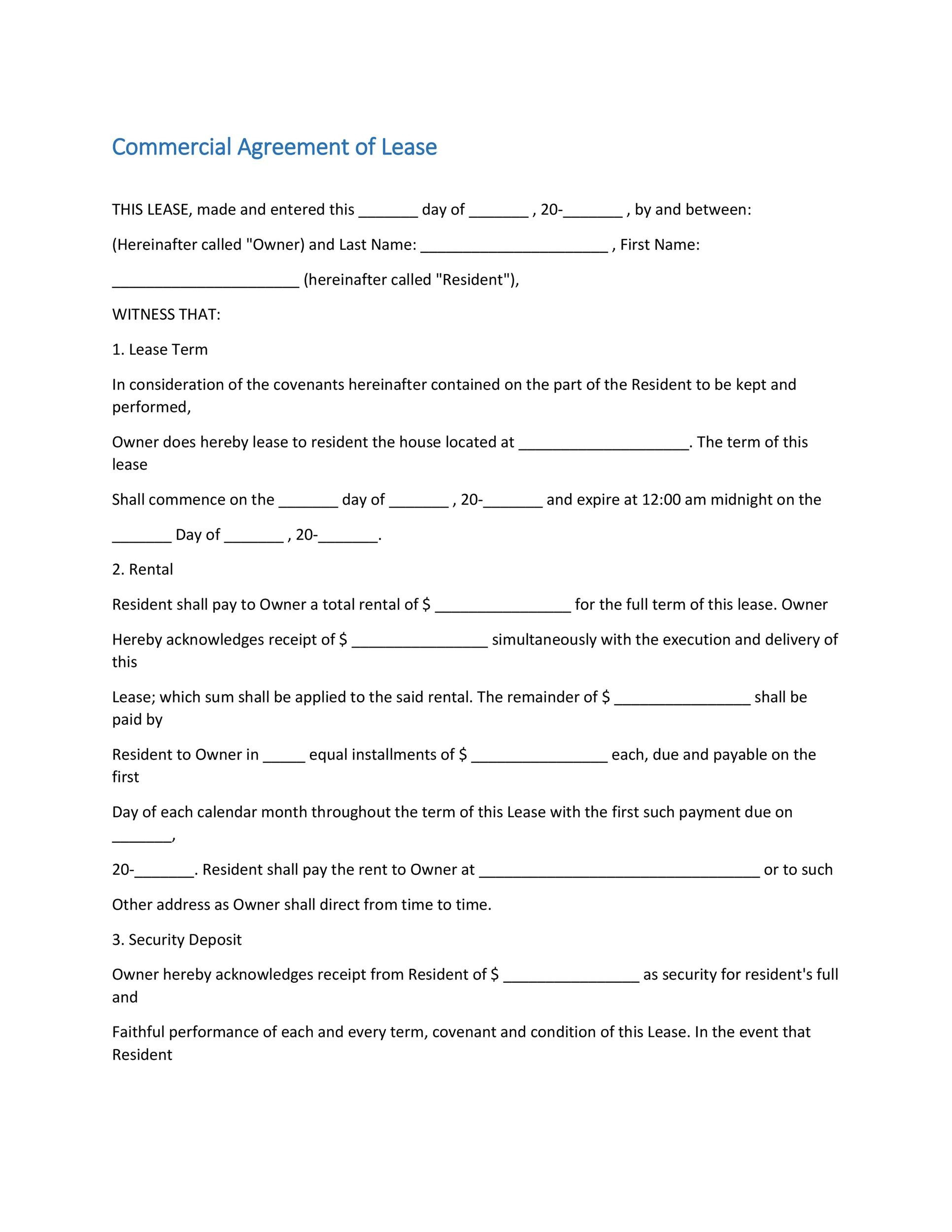 sample commercial rent agreement template