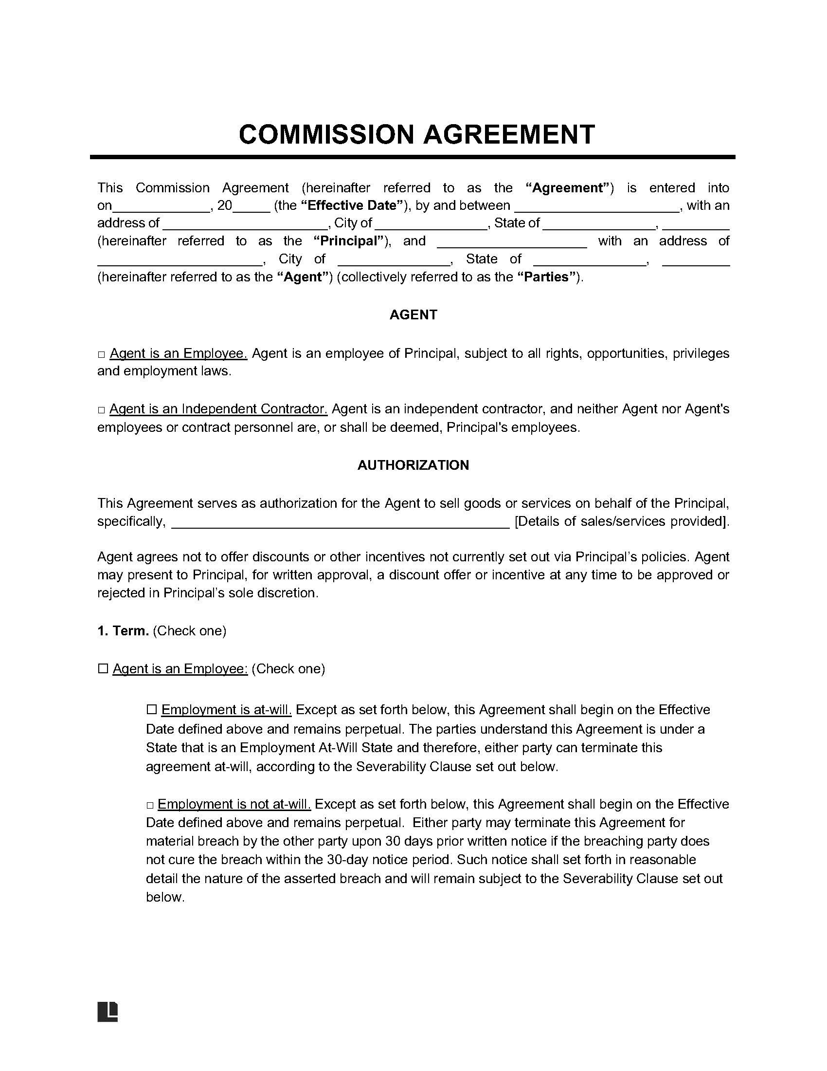 sample commission agreement template