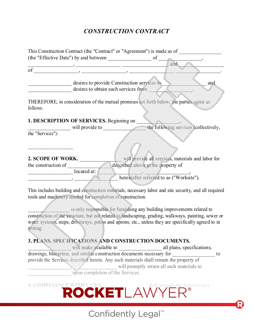 sample construction agreement template