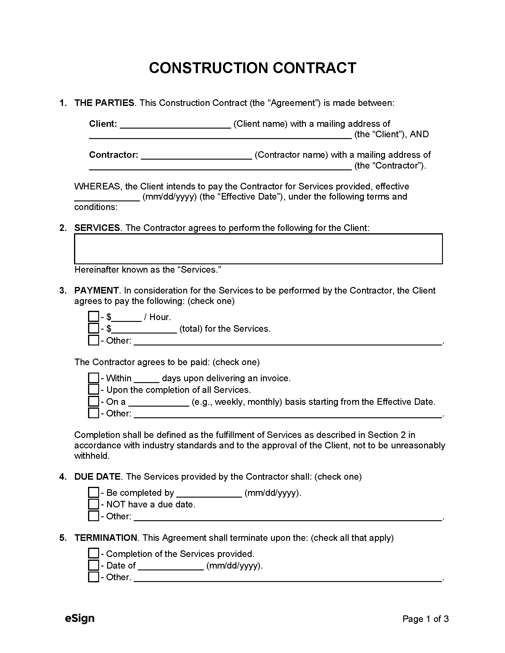 sample construction agreement template