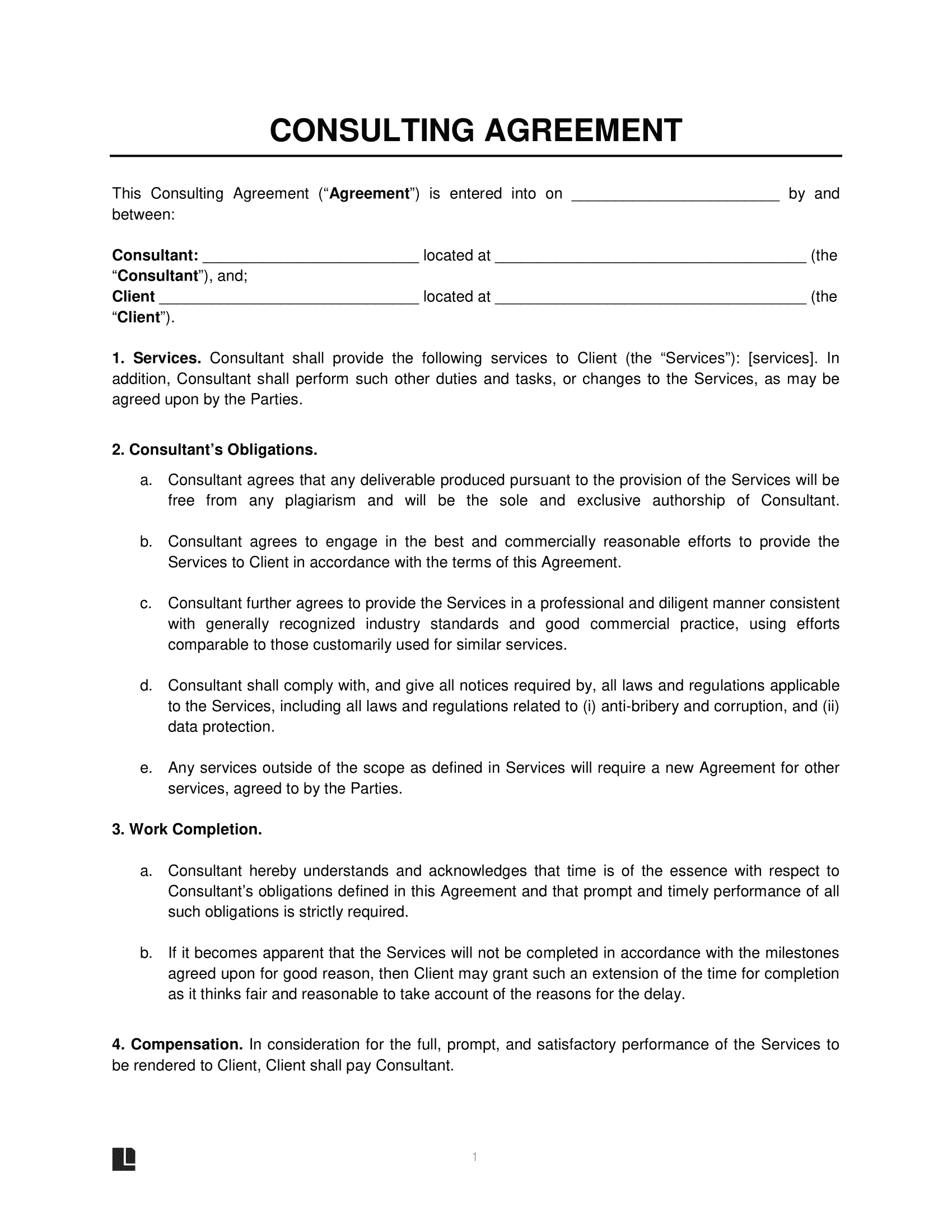 sample consultant service agreement template