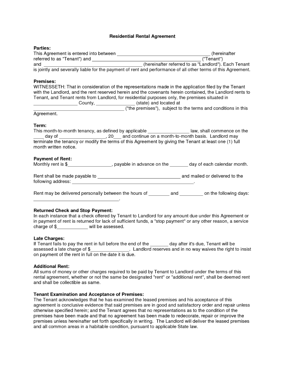 sample apartment rent agreement template