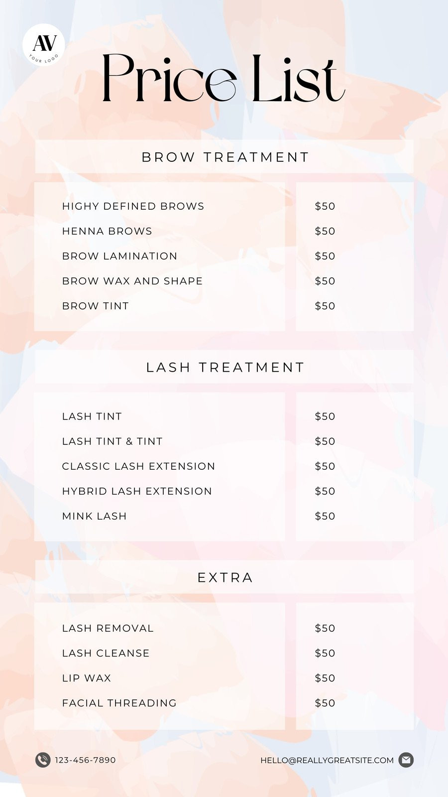 sample Business Price List Template