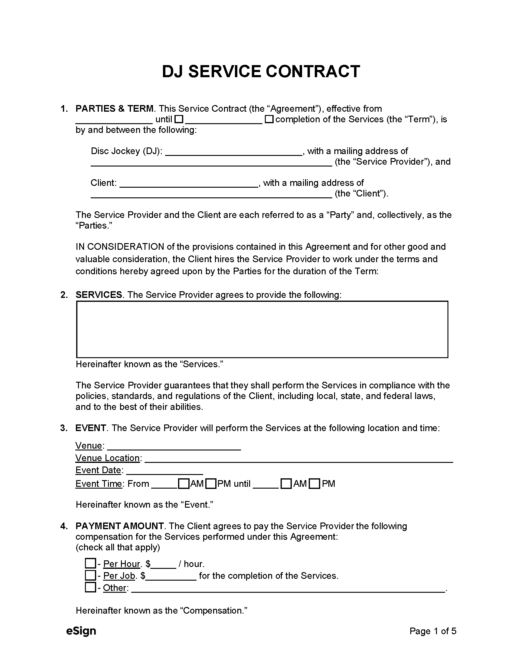 sample dj agreement template