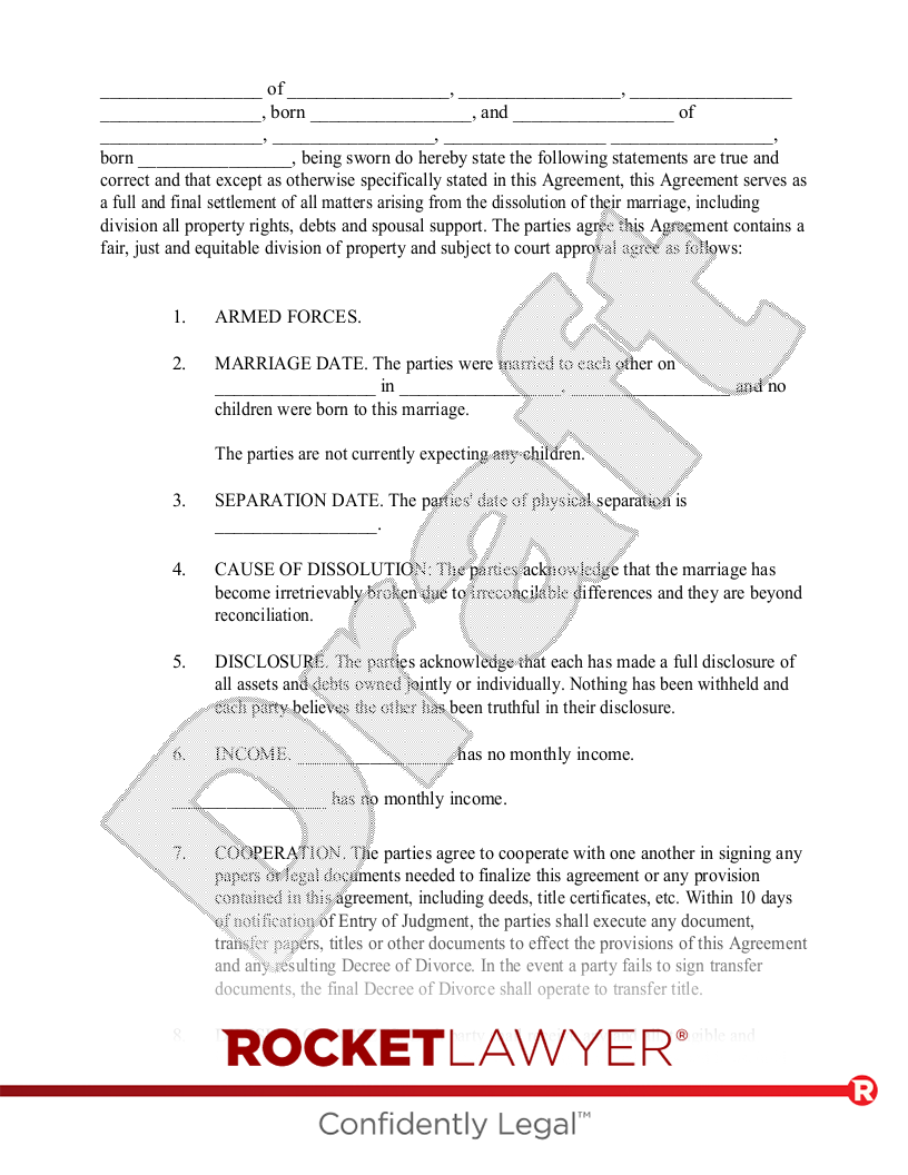 sample divorce agreement template