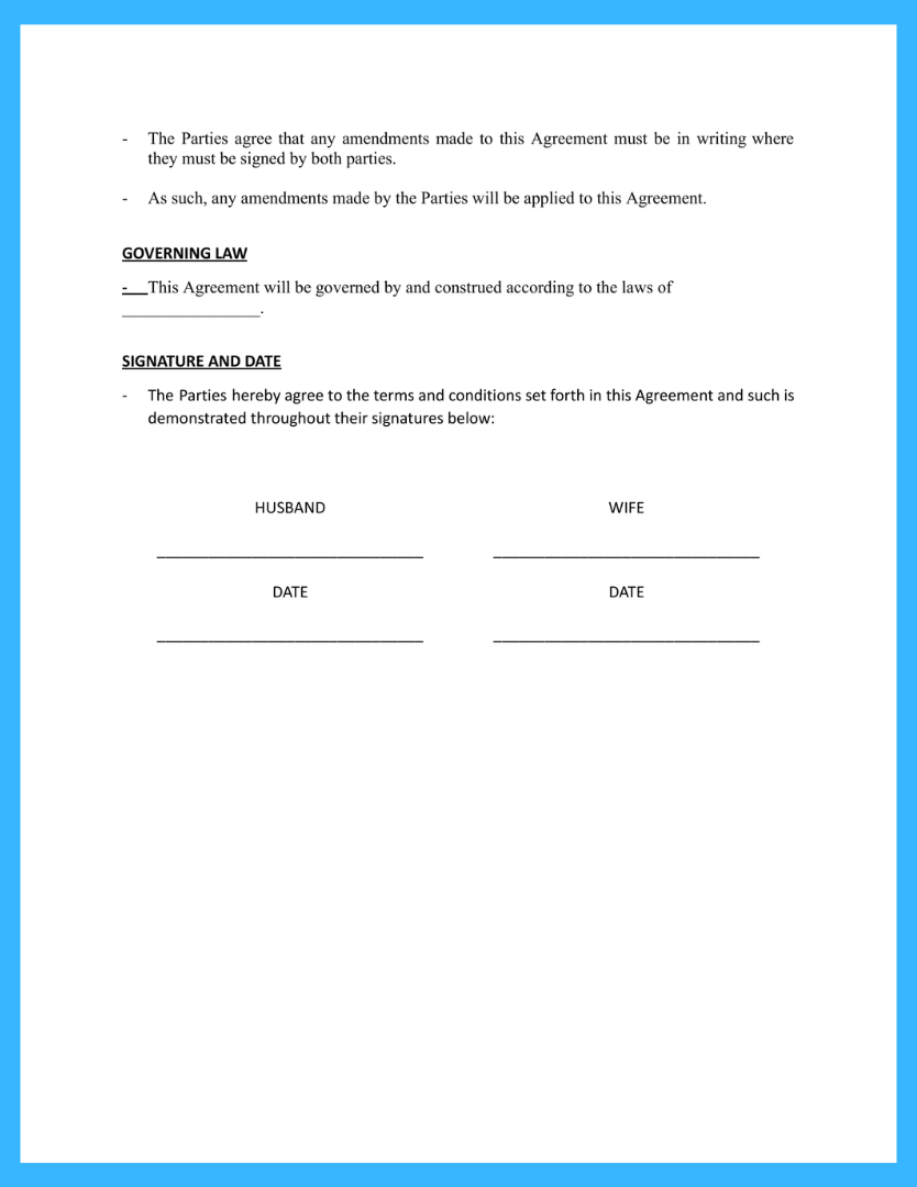 sample divorce agreement template