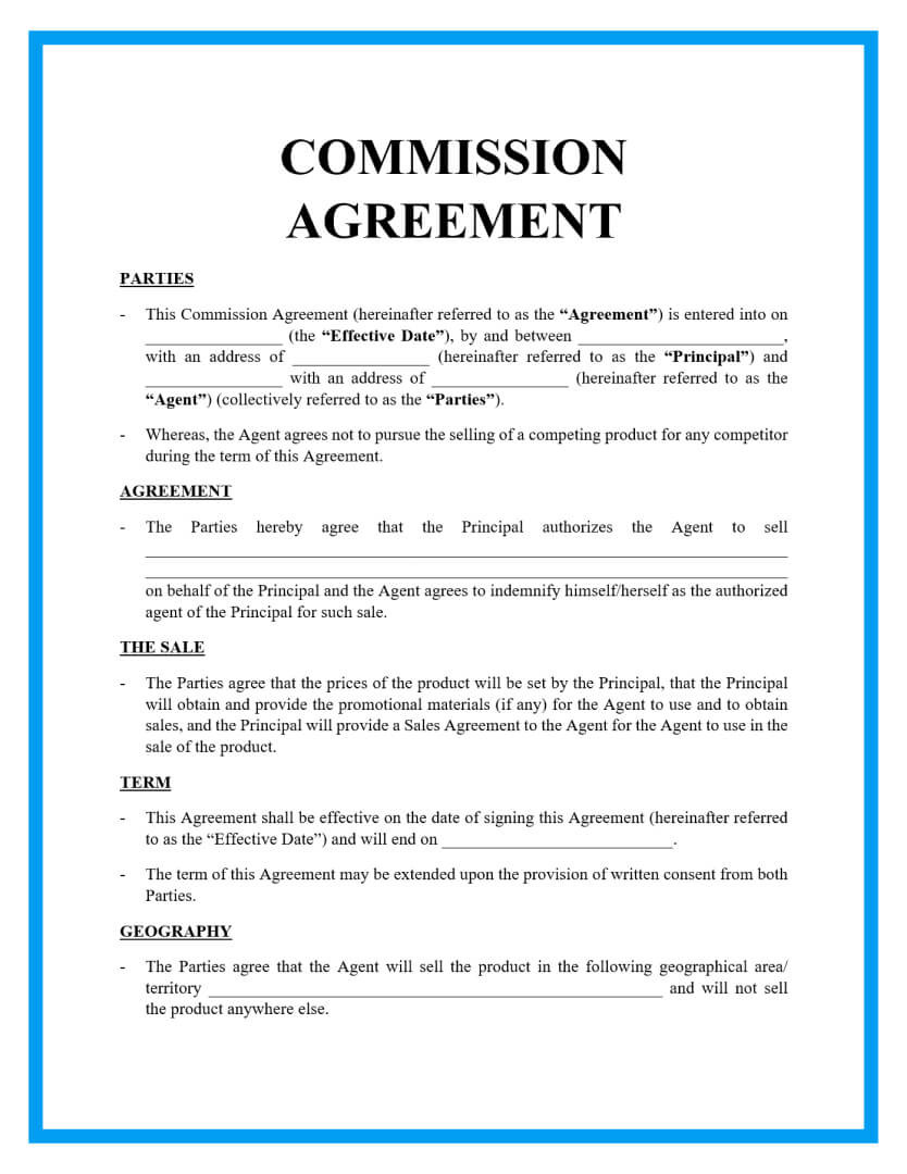 sample commission agreement template