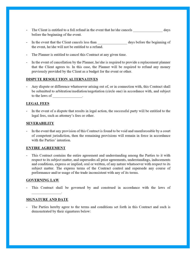 sample event planning agreement template