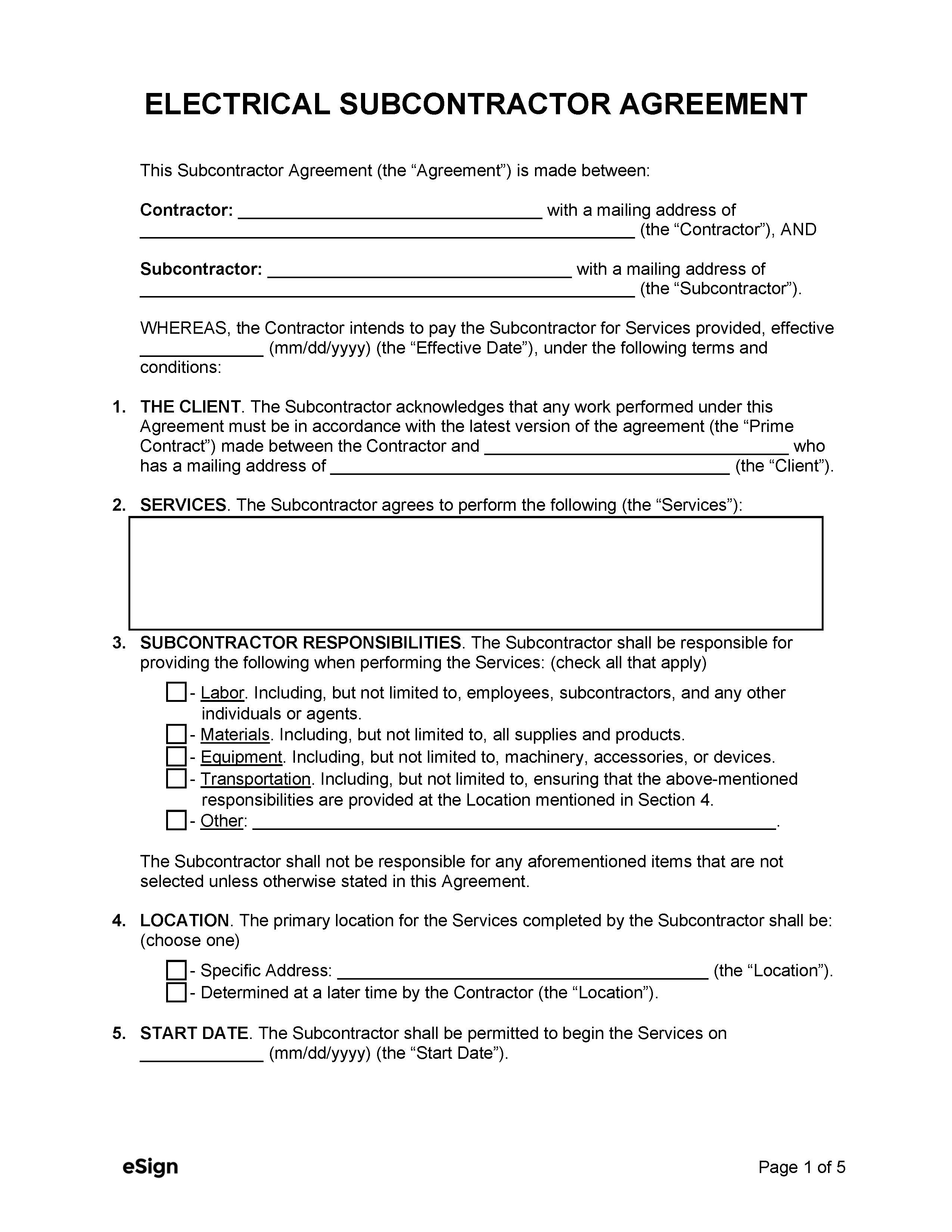 sample electrical contract agreement template