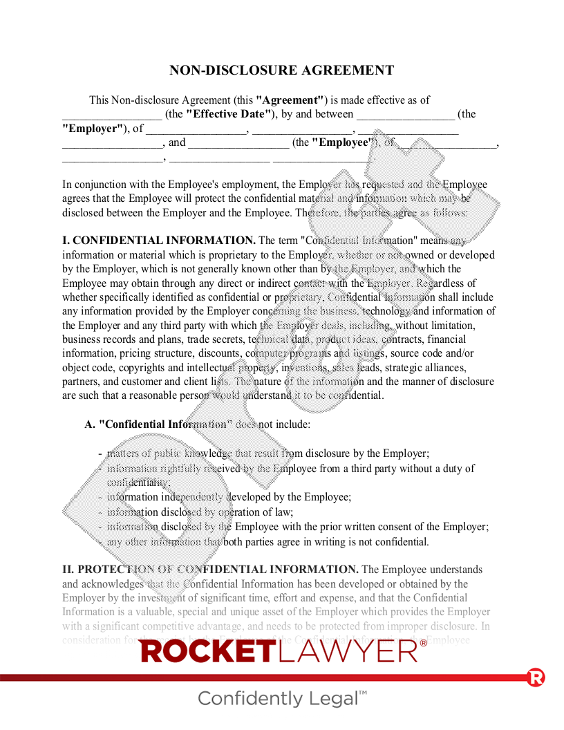 sample non disclosure agreement for employees template