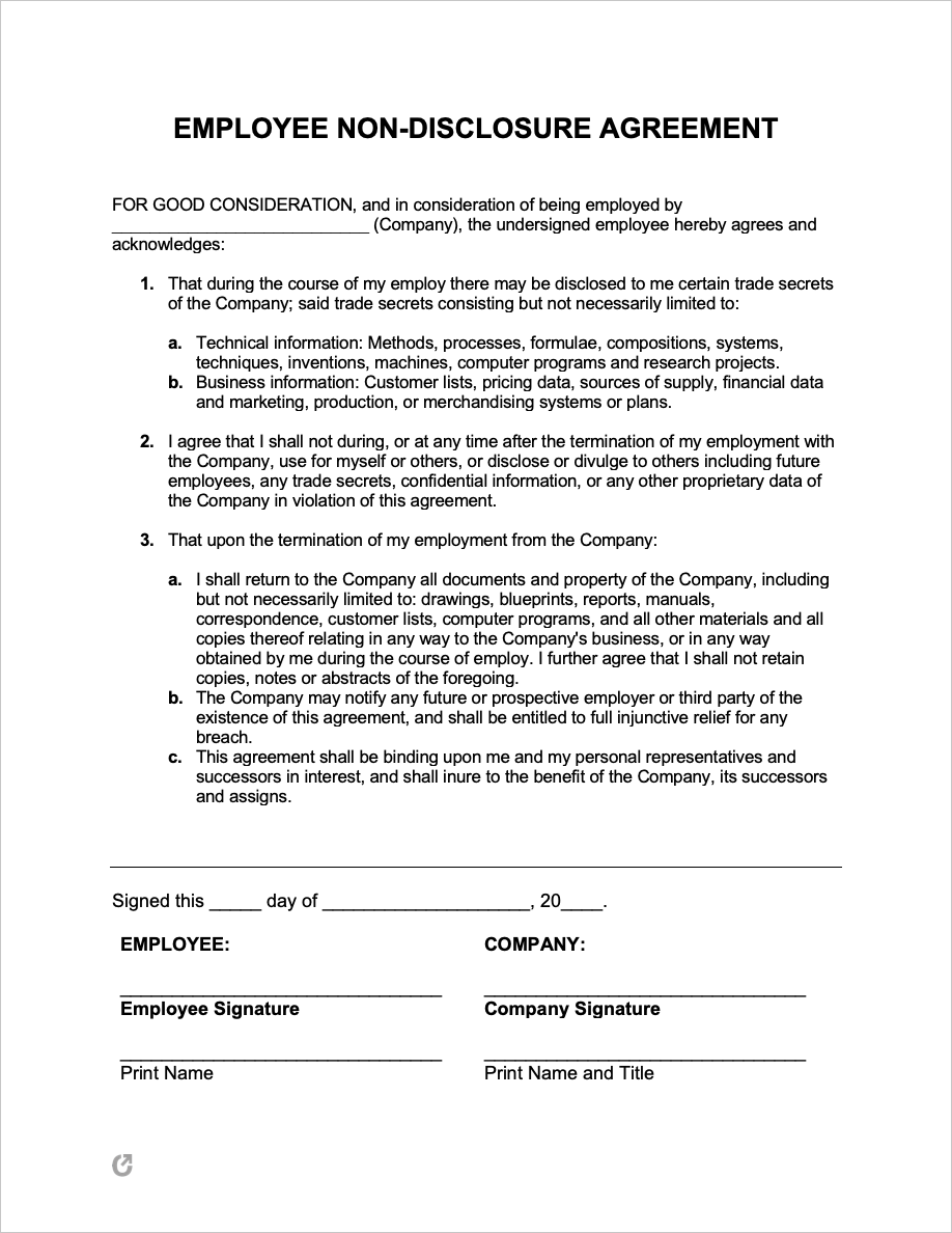 sample non disclosure agreement for employees template