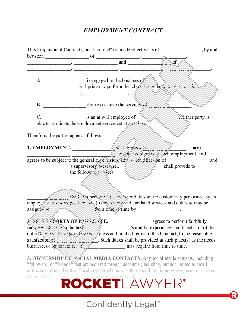 sample employment agreement template