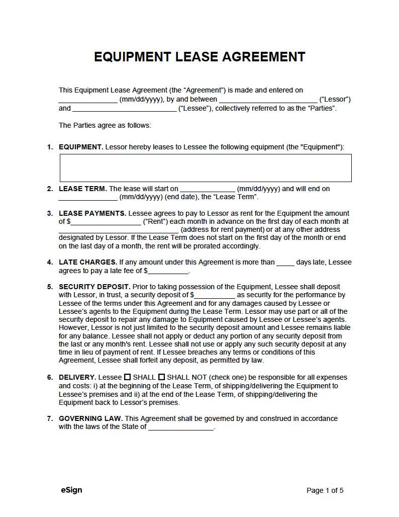 sample machine lease agreement template