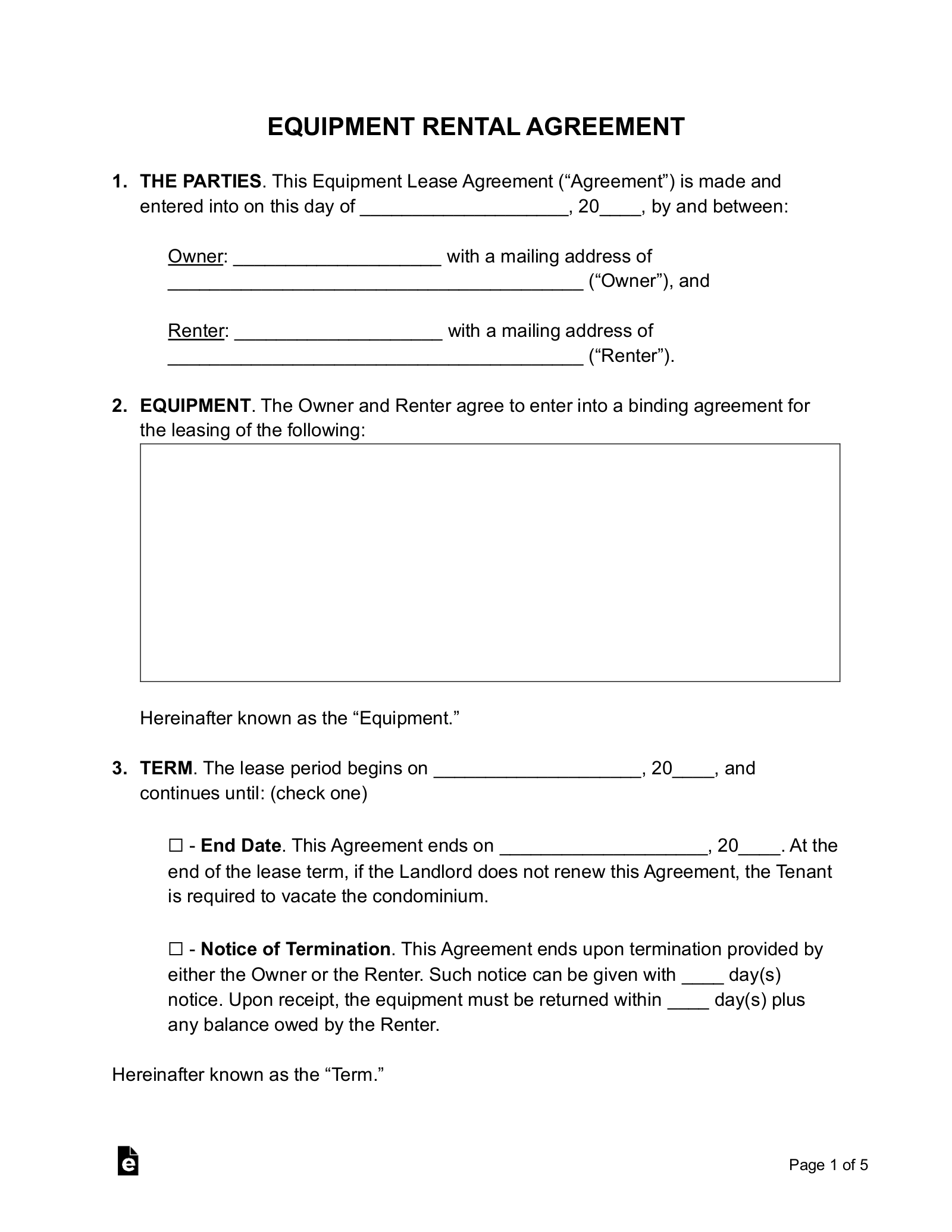 sample machine lease agreement template