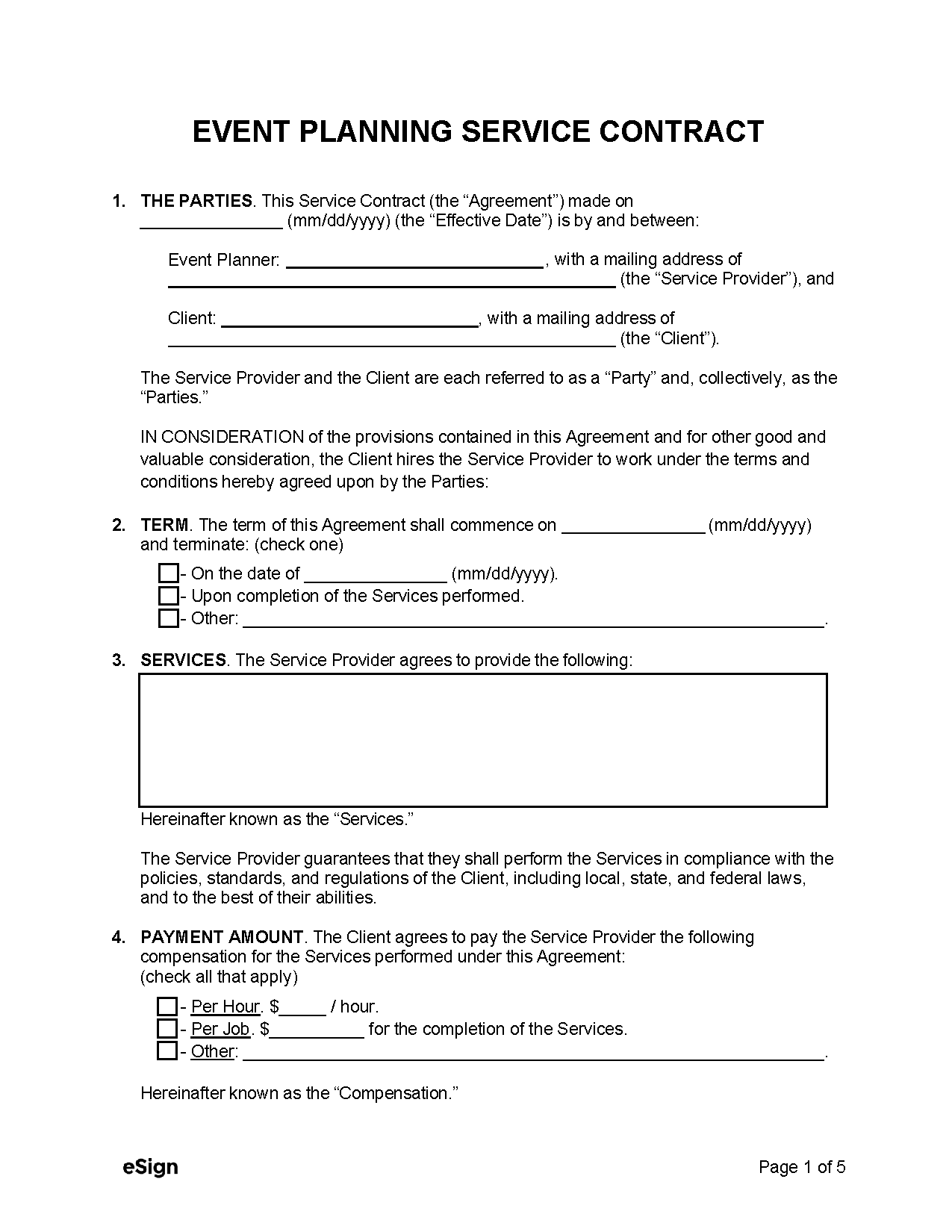 sample event planning agreement template