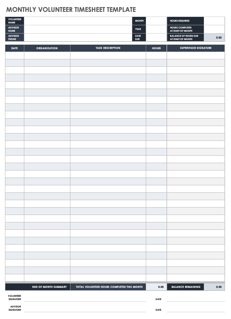 sample volunteer timesheet template