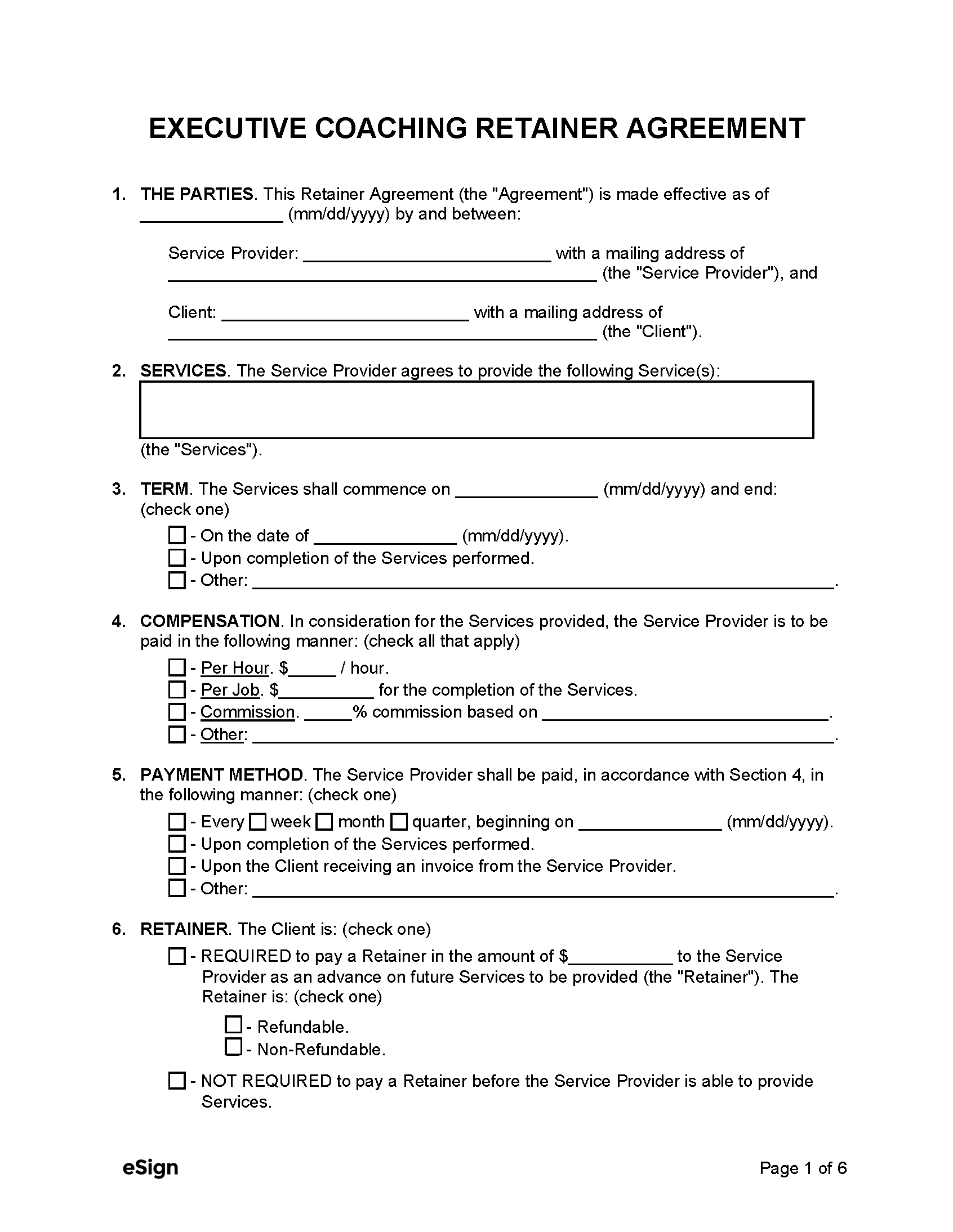 sample coaching agreement template