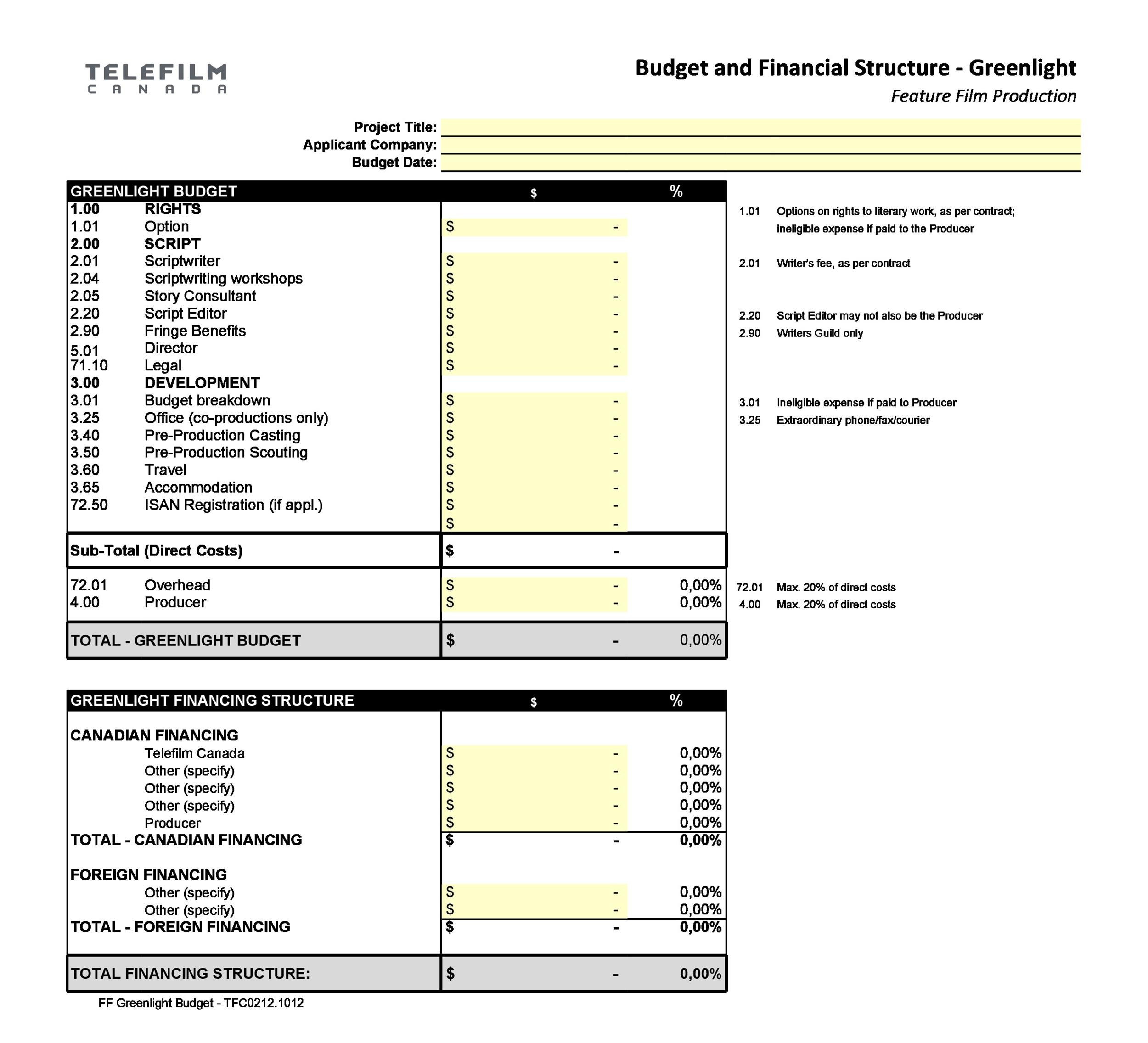 sample TV show budget template