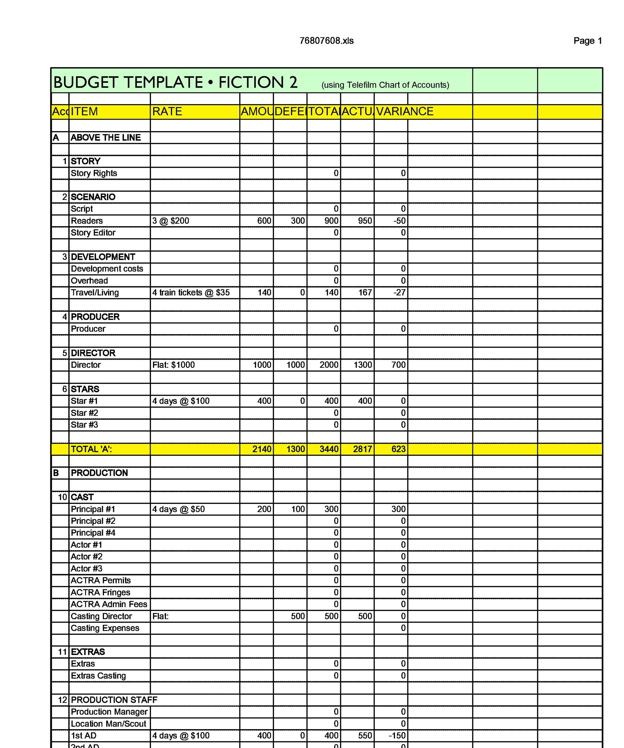 sample TV production budget template