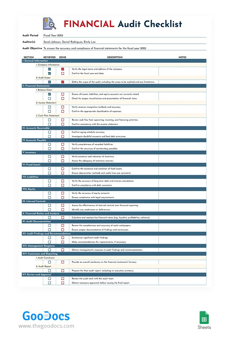 sample financial audit checklist template