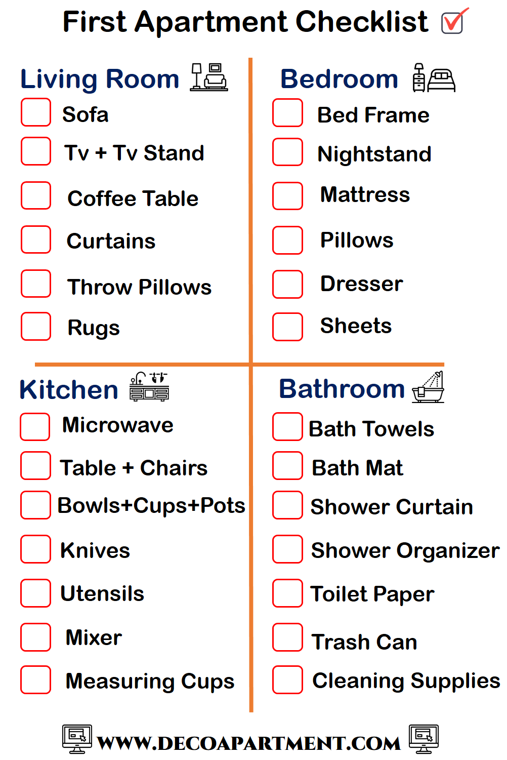 Free First Apartment Checklist - DecoApartment - Medium