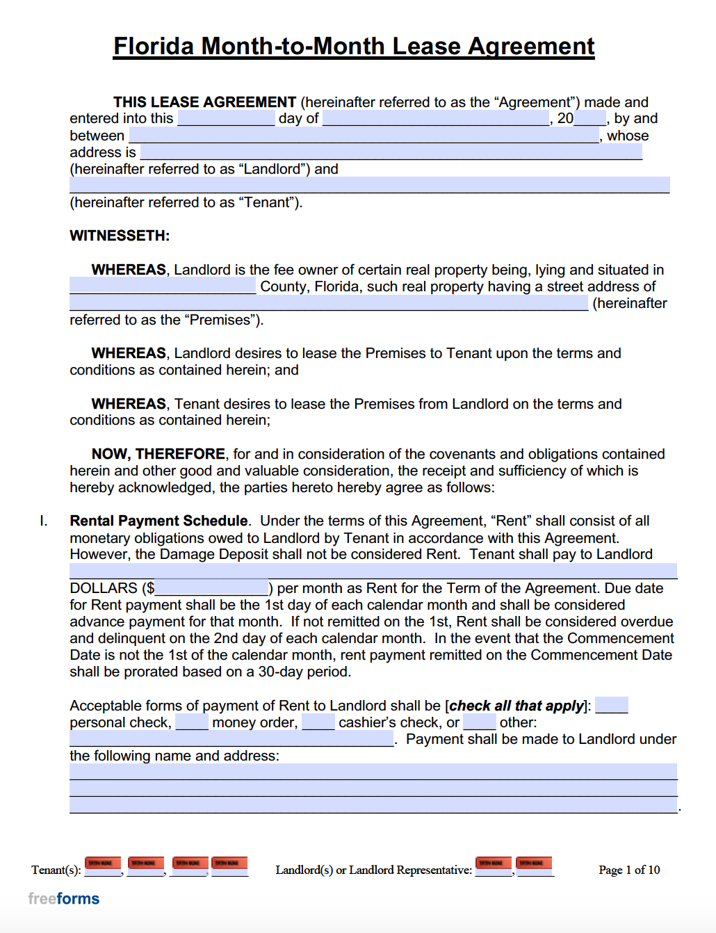 sample month to month lease agreement template