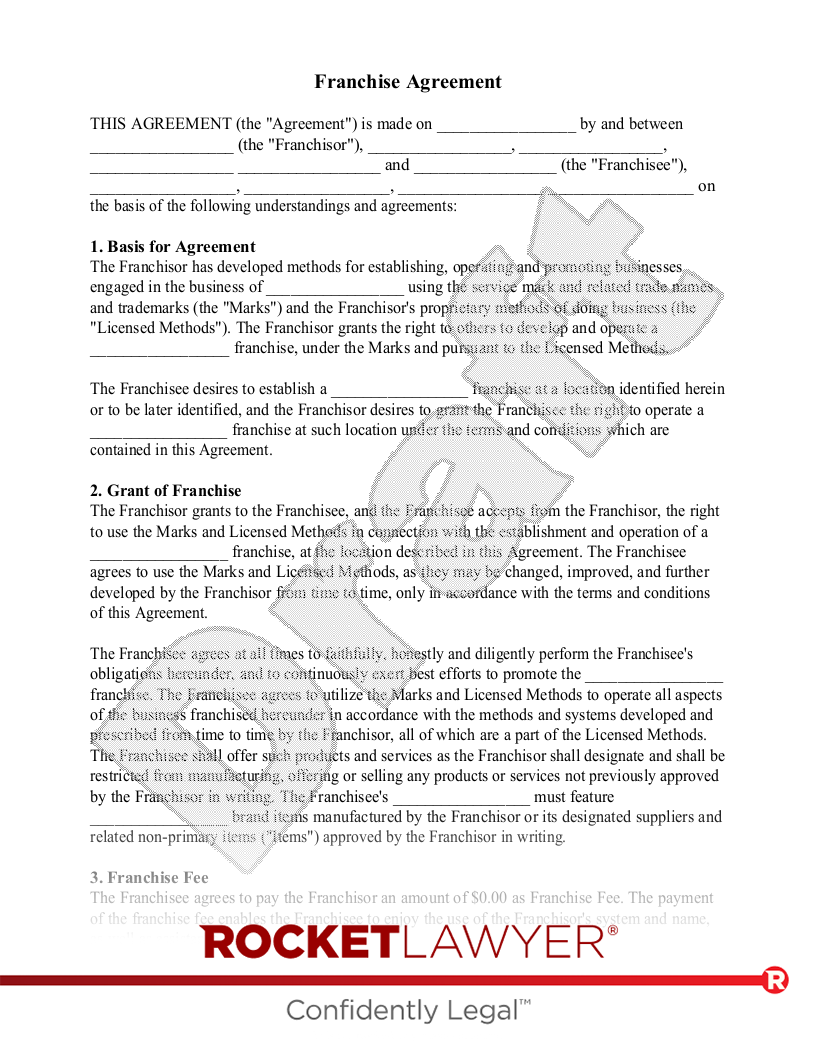 sample franchise agreement template