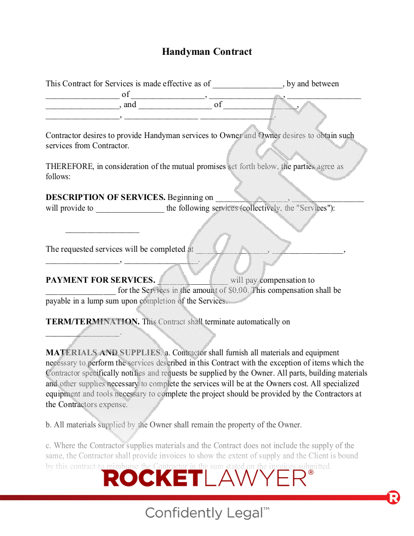 sample handyman agreement template