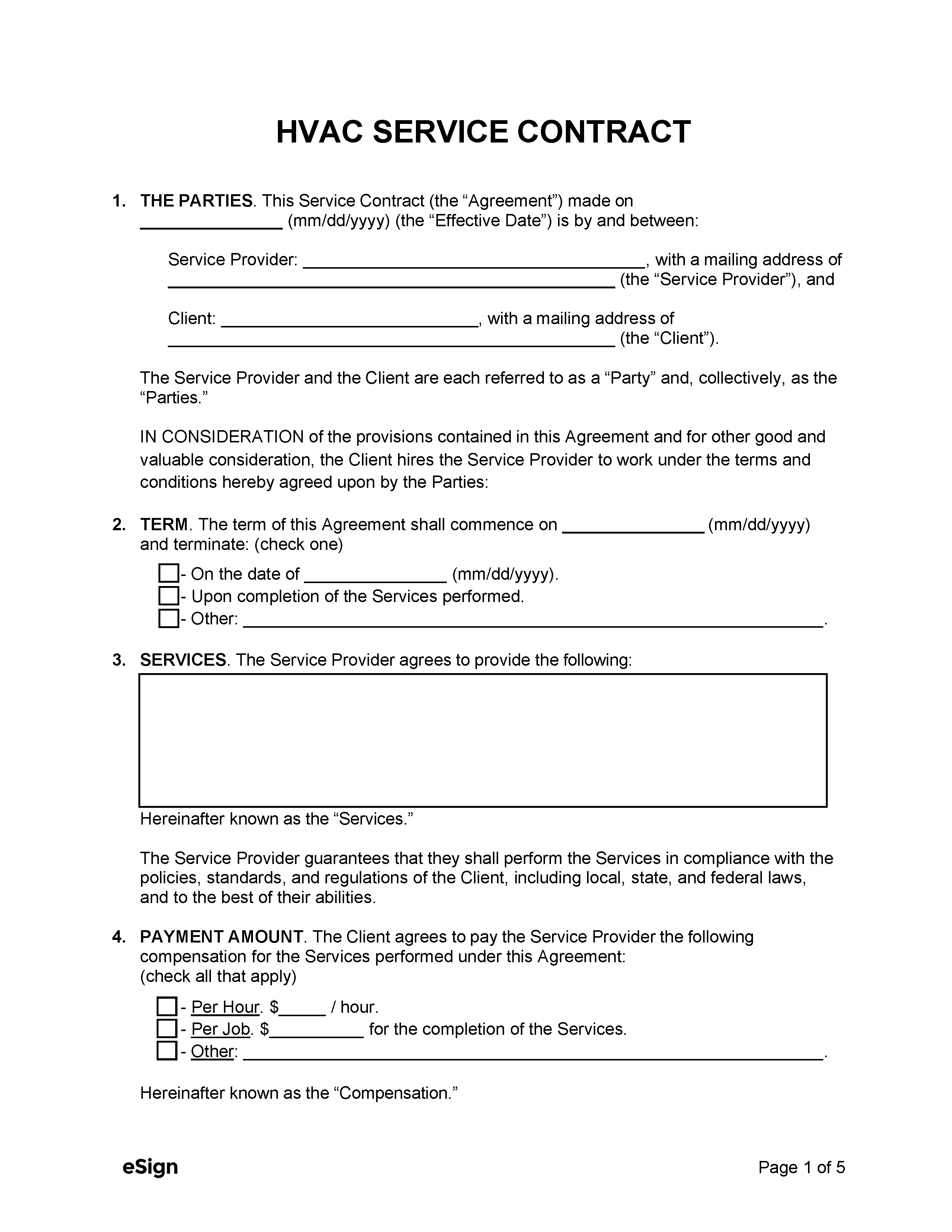 sample hvac service agreement template