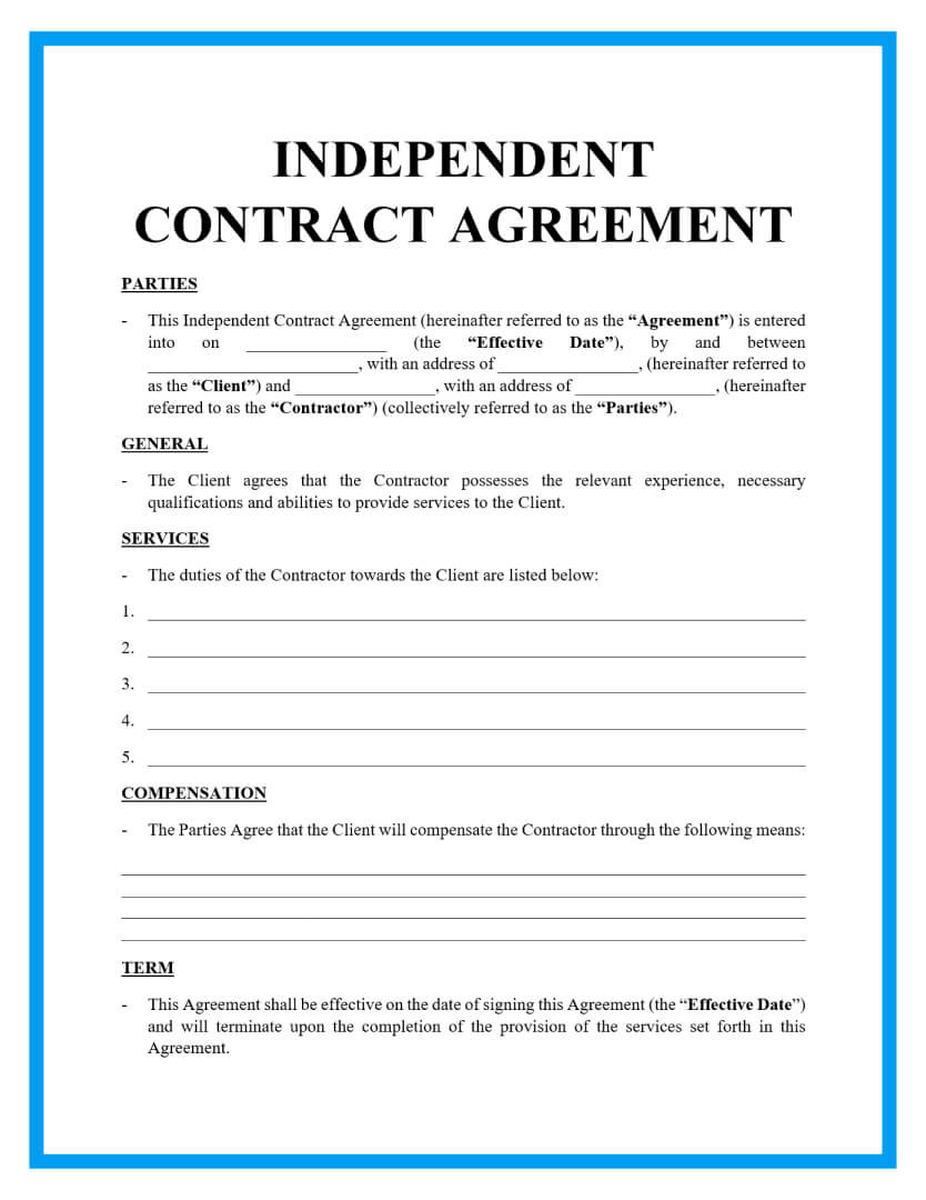 sample independent contractor agreement template