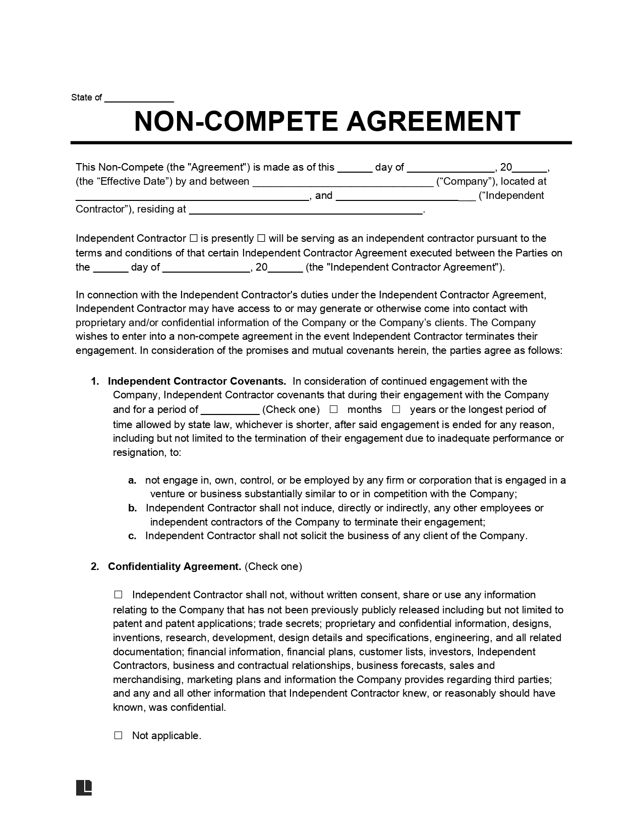 sample non competition agreement template