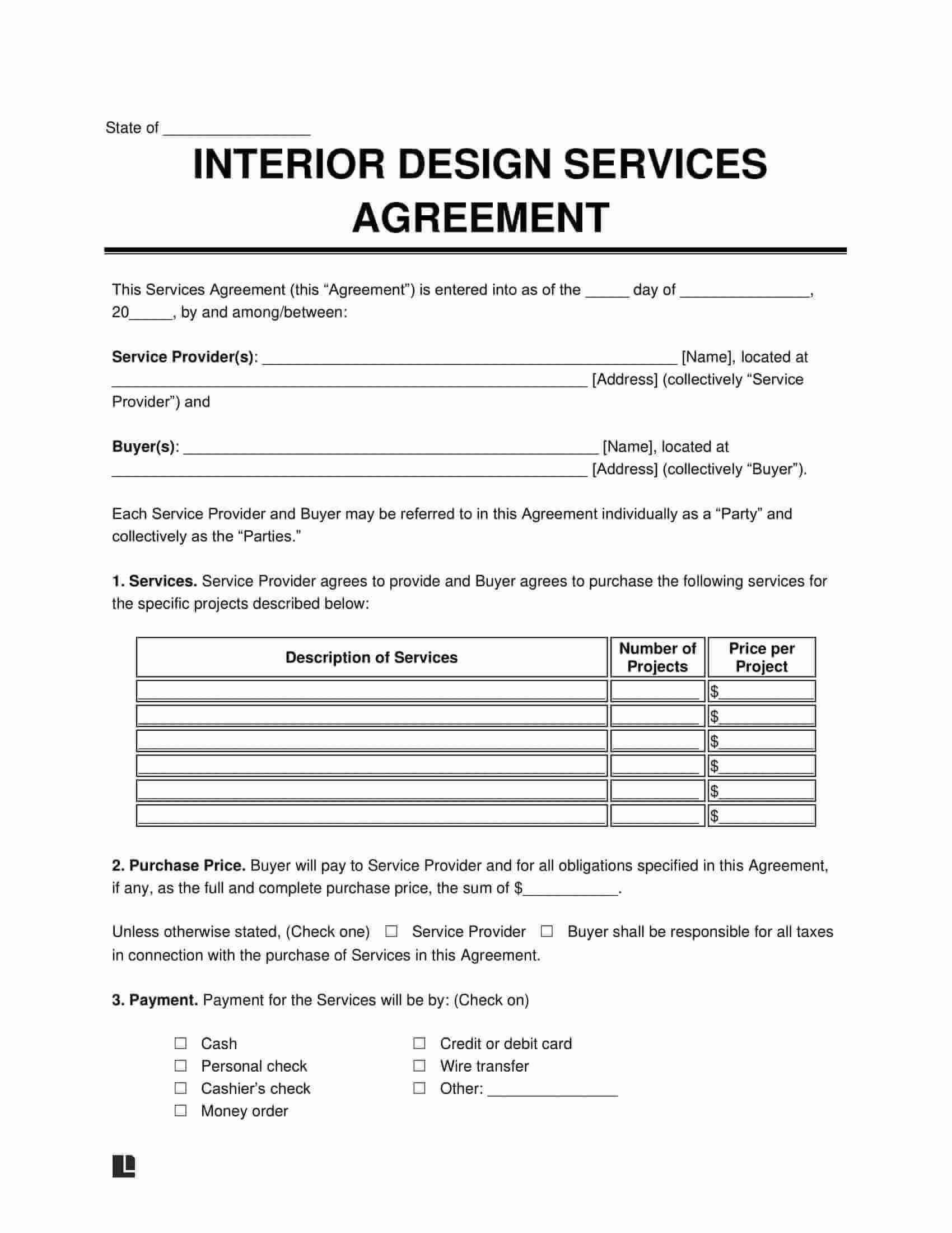 sample interior design agreement template