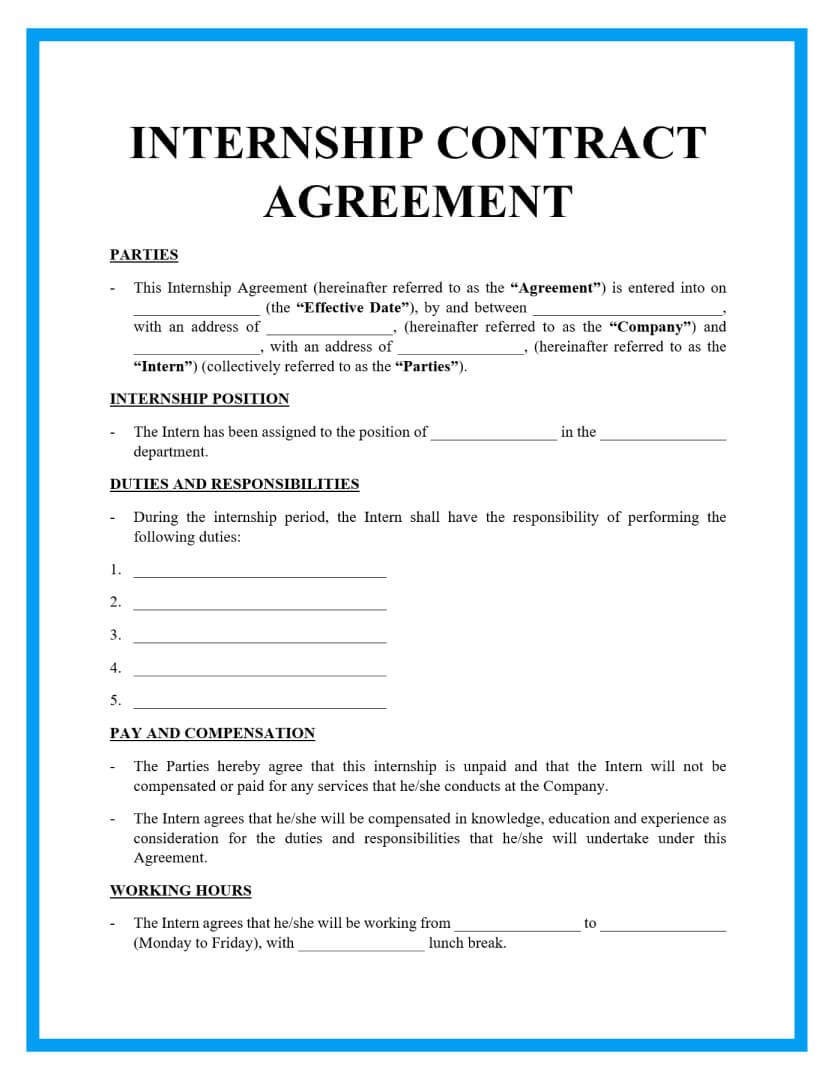 sample internship agreement template