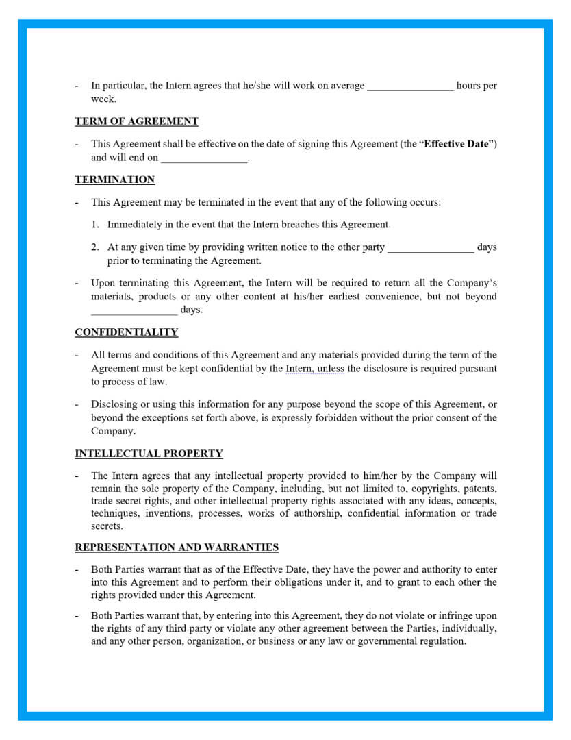 sample internship agreement template