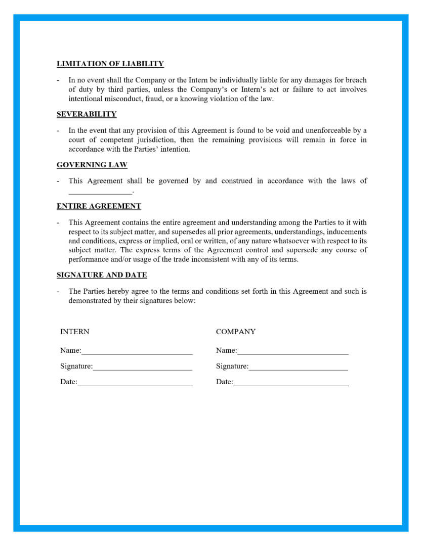 sample internship agreement template