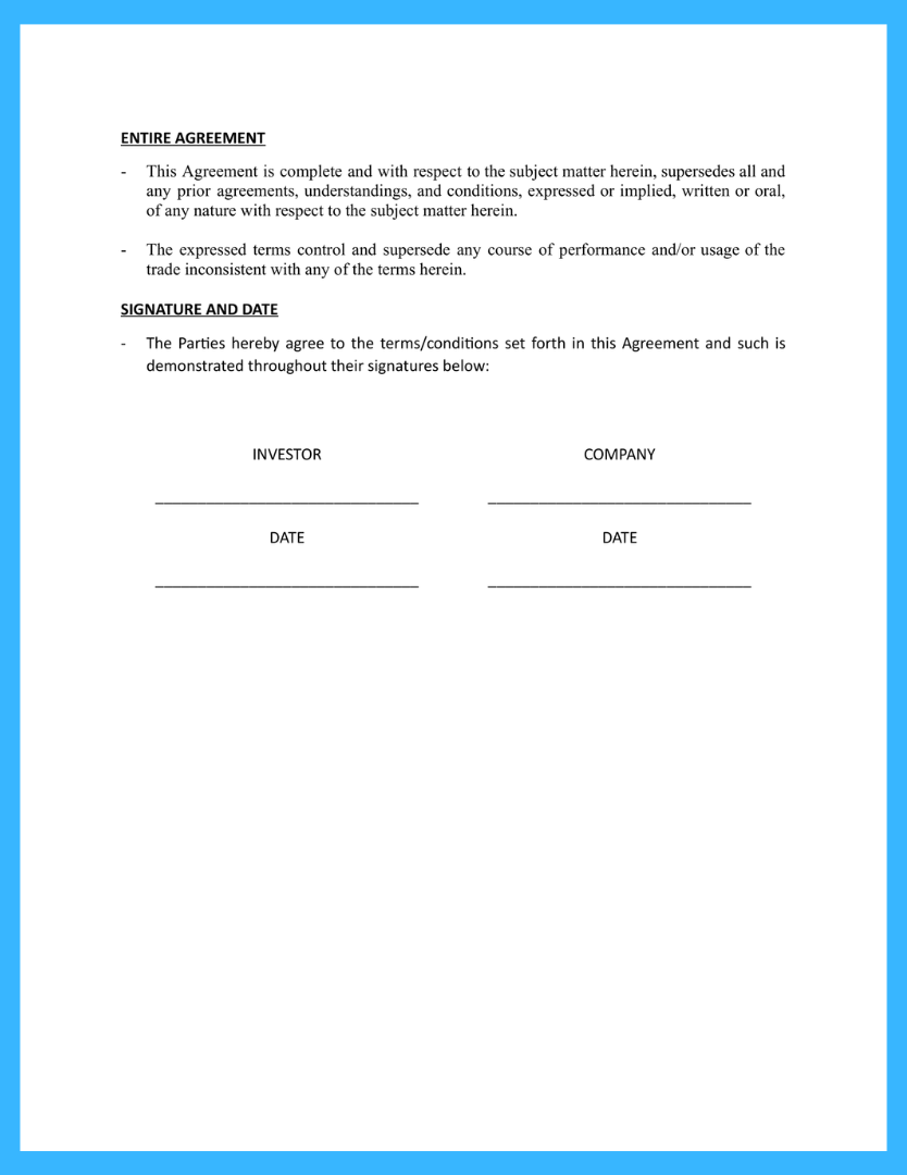 sample investment agreement template