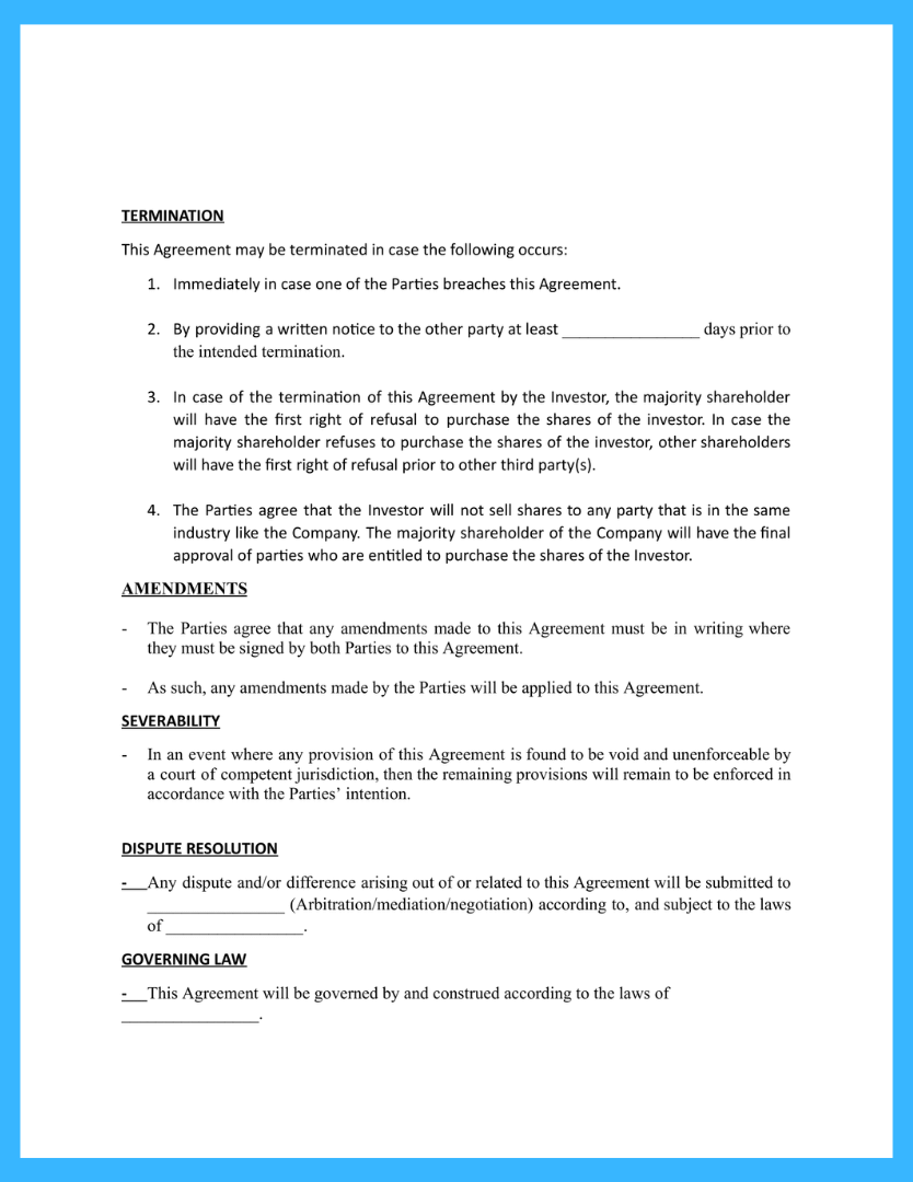 sample investment agreement template