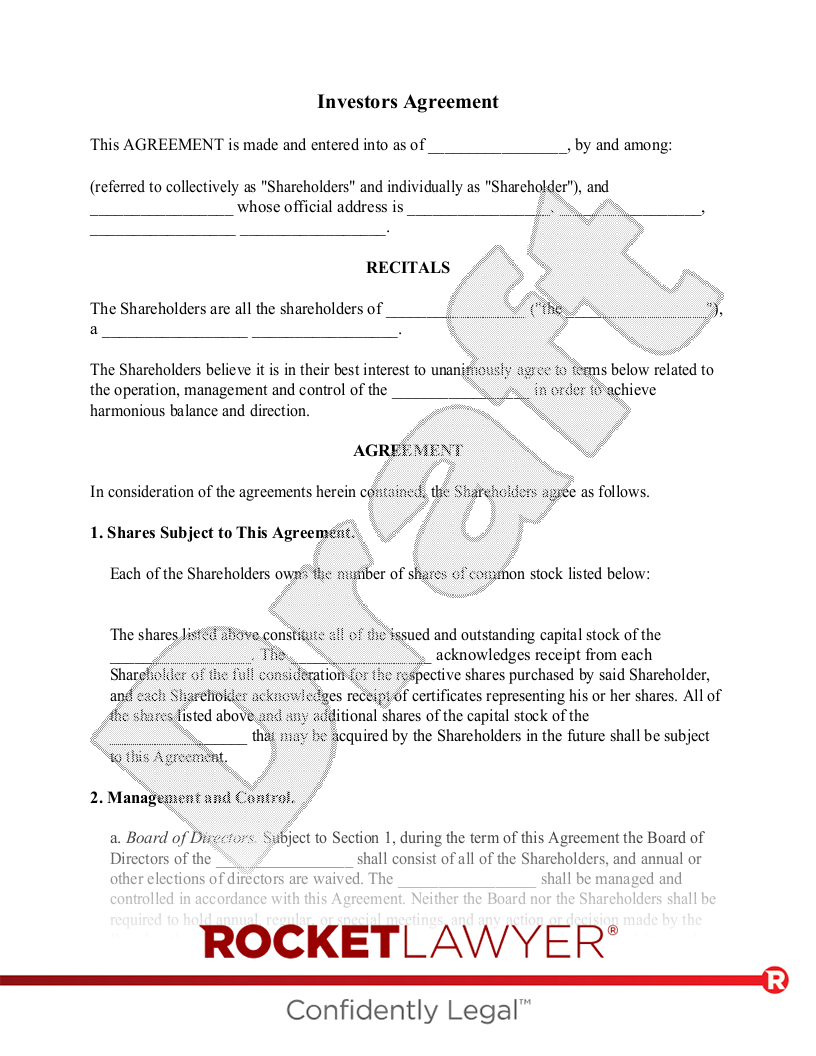 sample investment agreement template