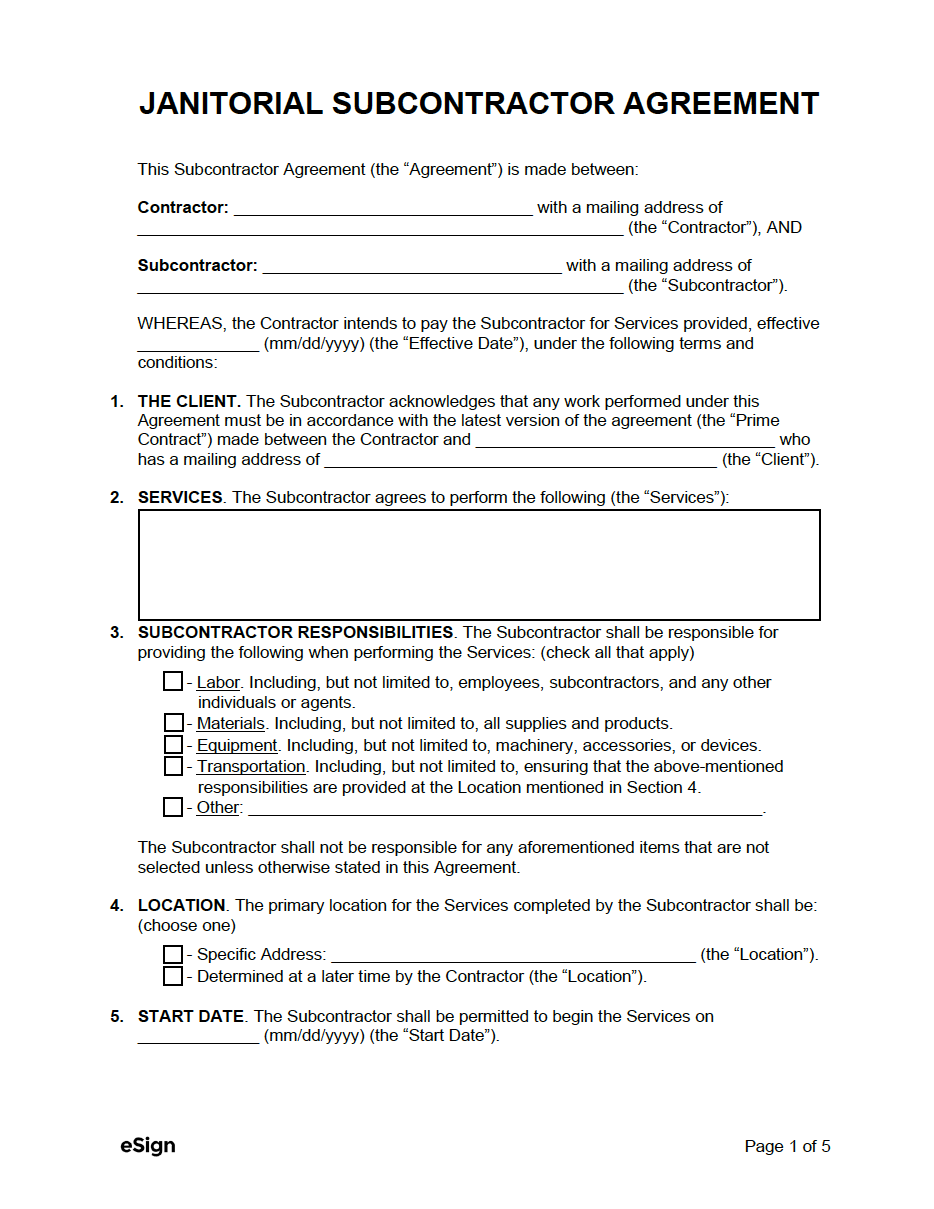 sample janitorial agreement template