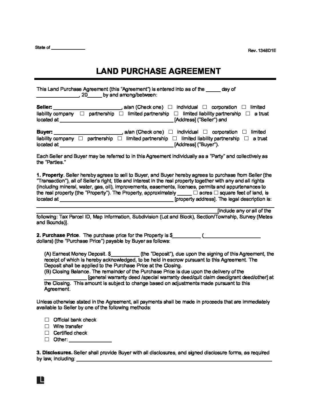 sample land purchase agreement template