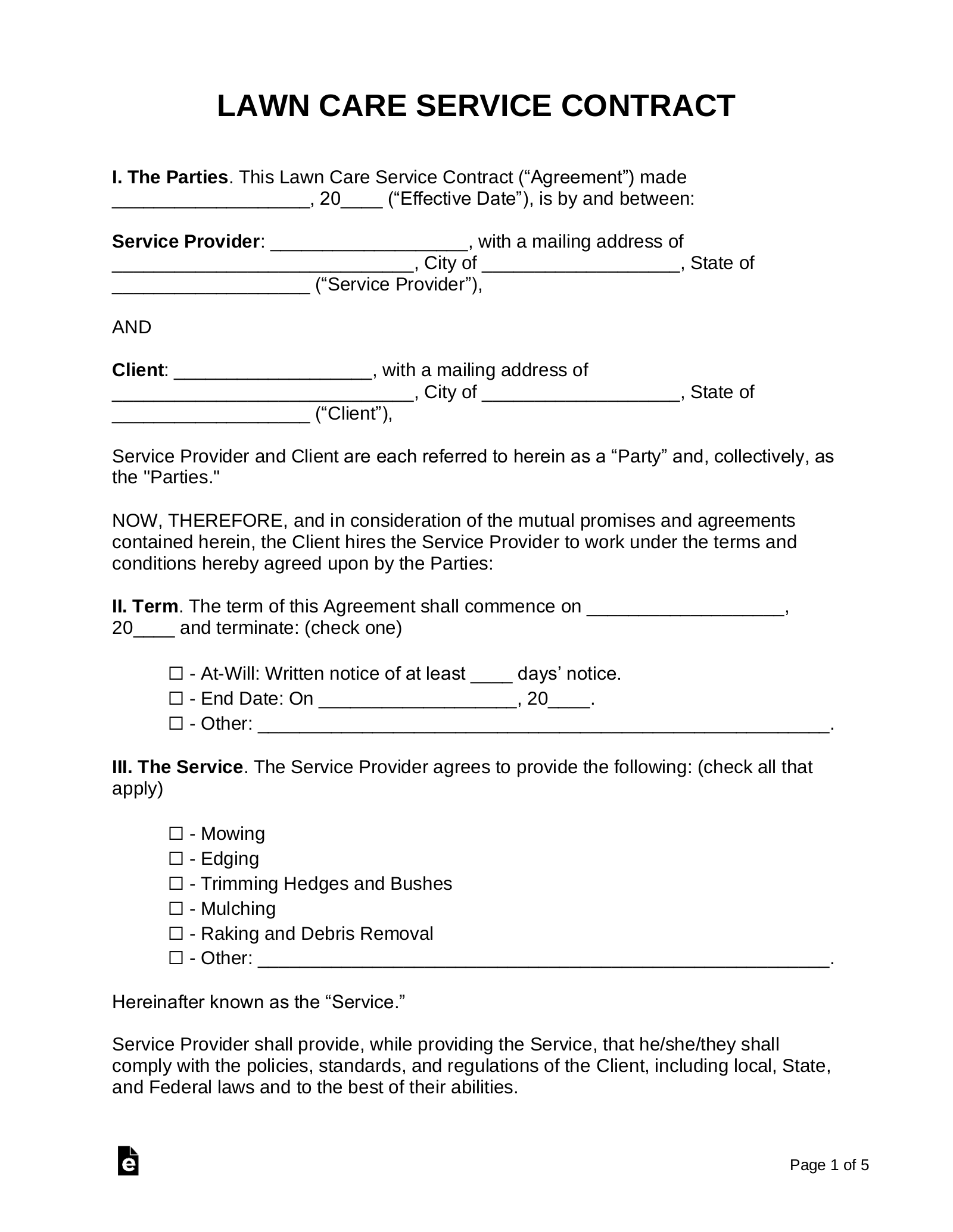 sample lawn care service agreement template