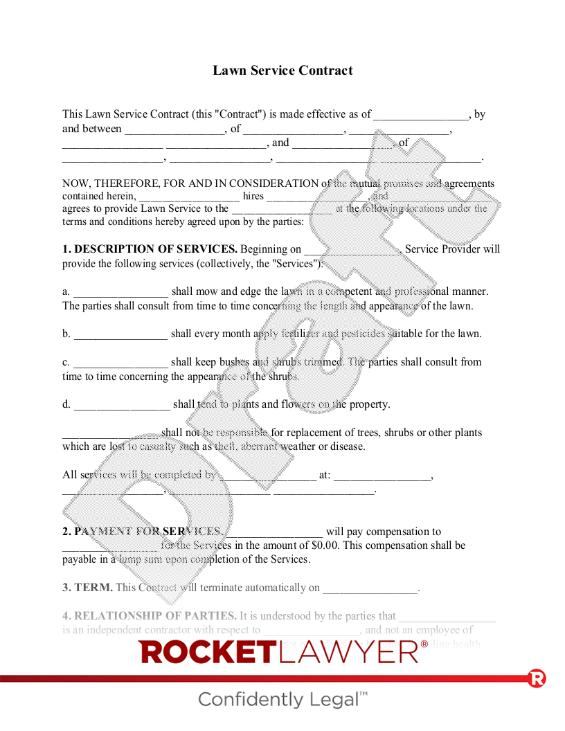 sample lawn care service agreement template