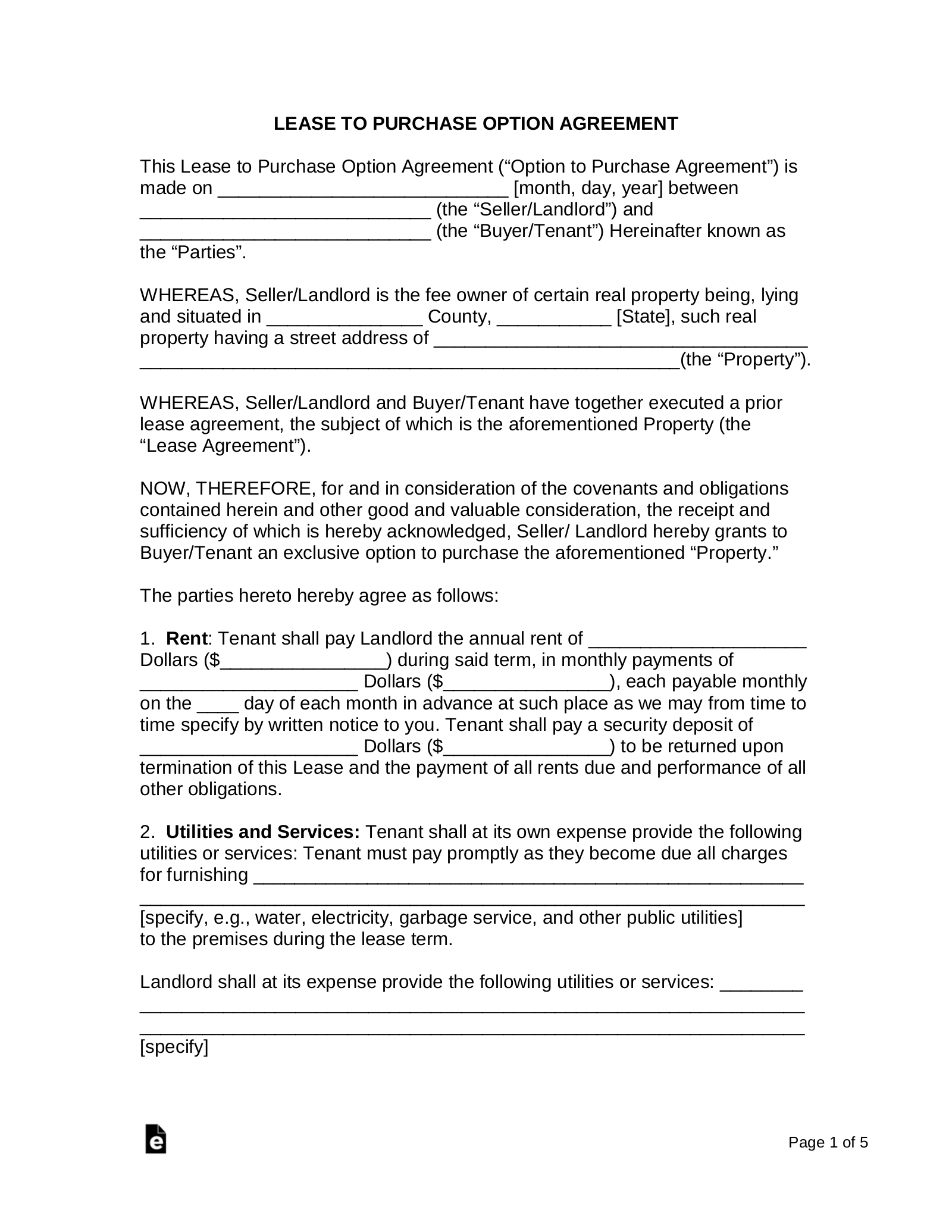 sample rent to own agreement template