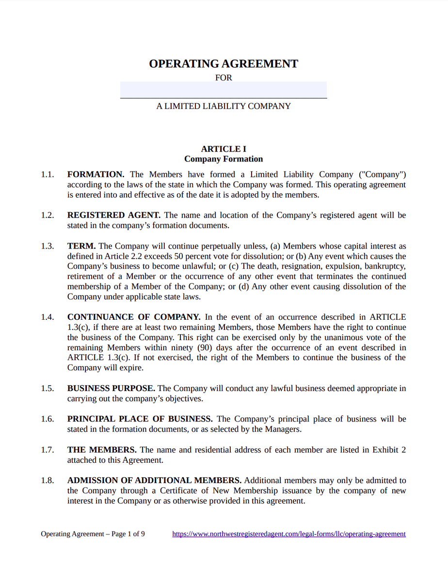 sample operating agreement template